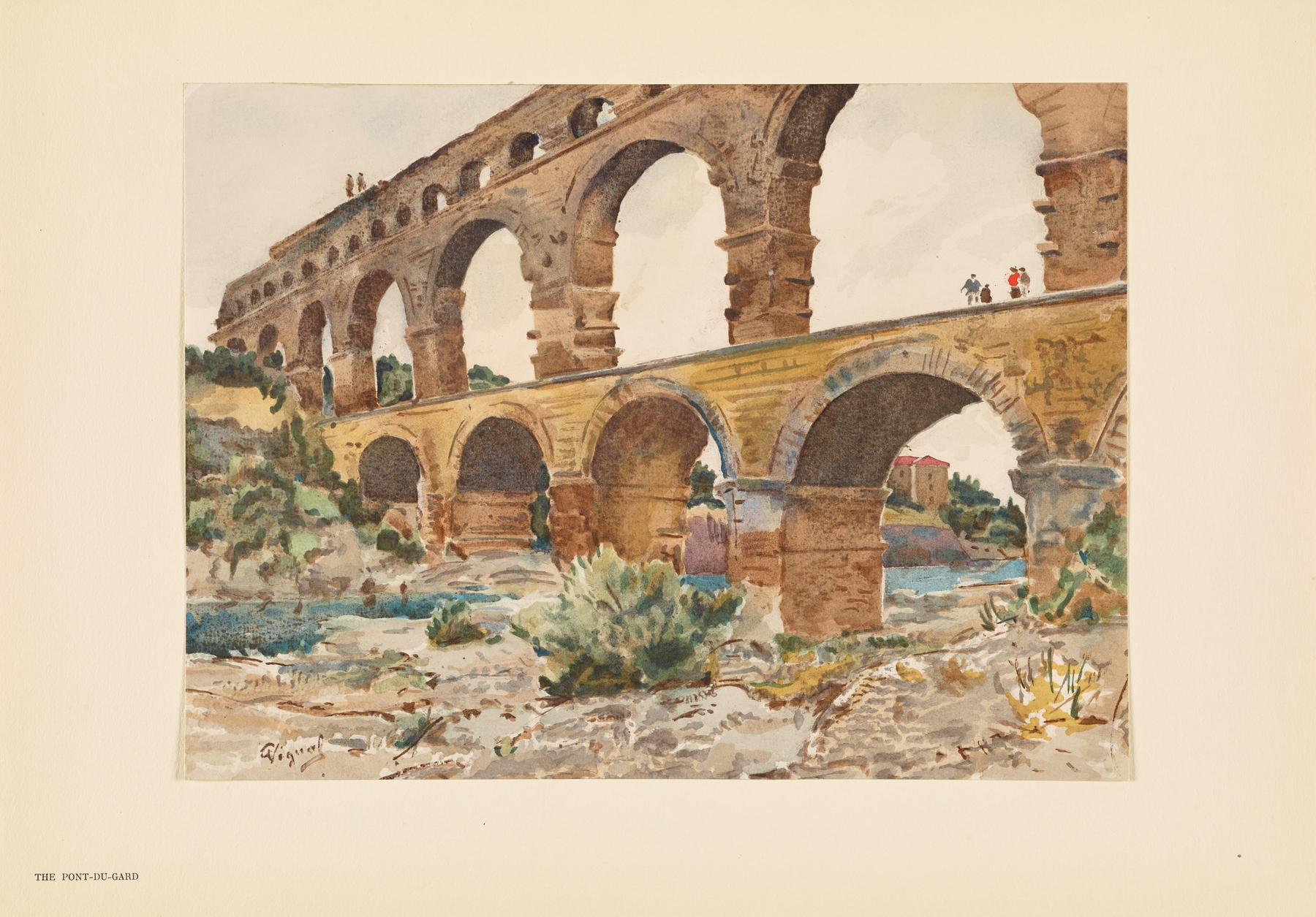 The Pont du Gard by Pierre Vignal, a stone bridge in dusk light, Post-Impressionism
