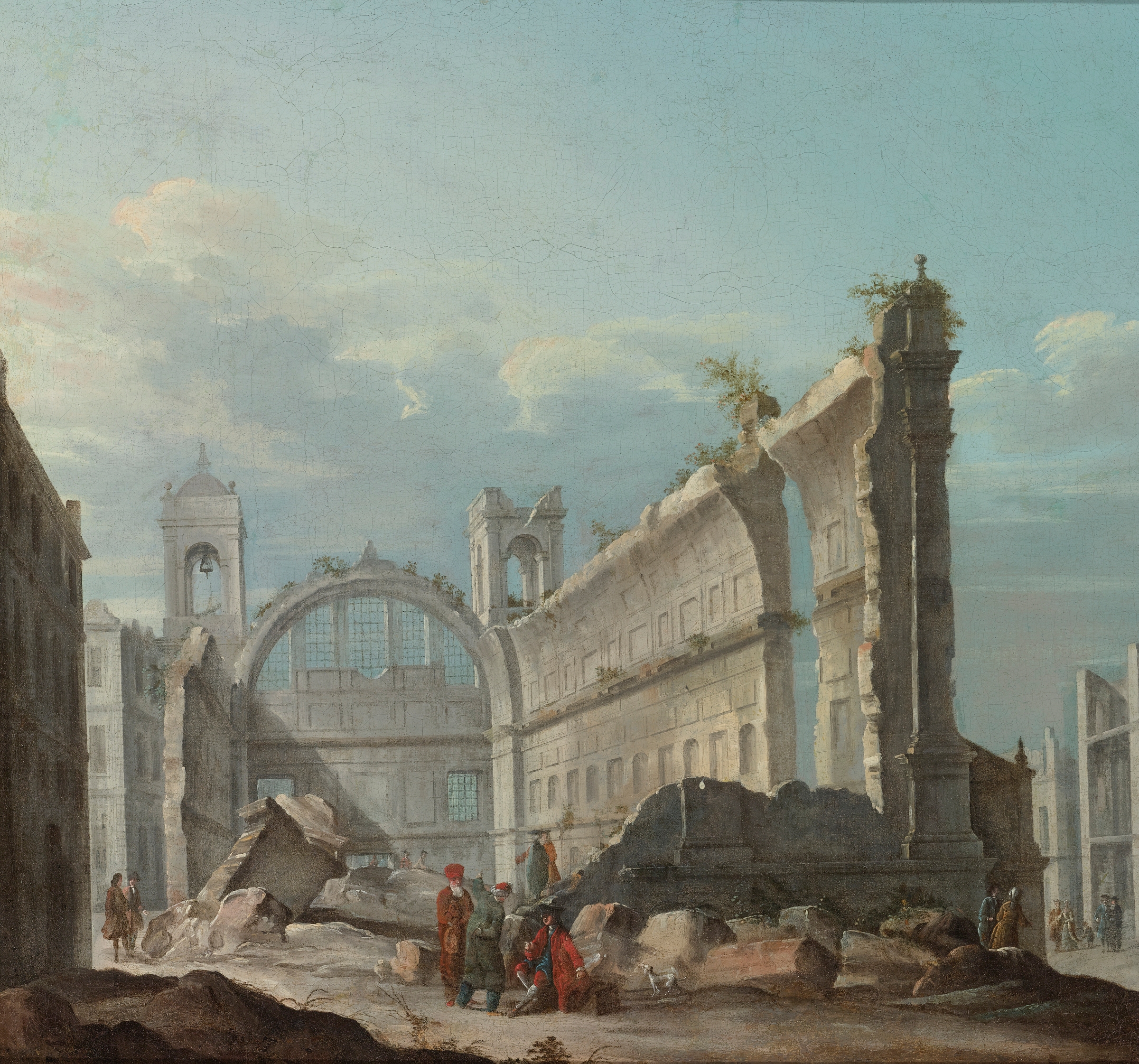 Capriccio With Figures In Front Of The Ruins Of A Church by Pietro Bellotti, oil painting