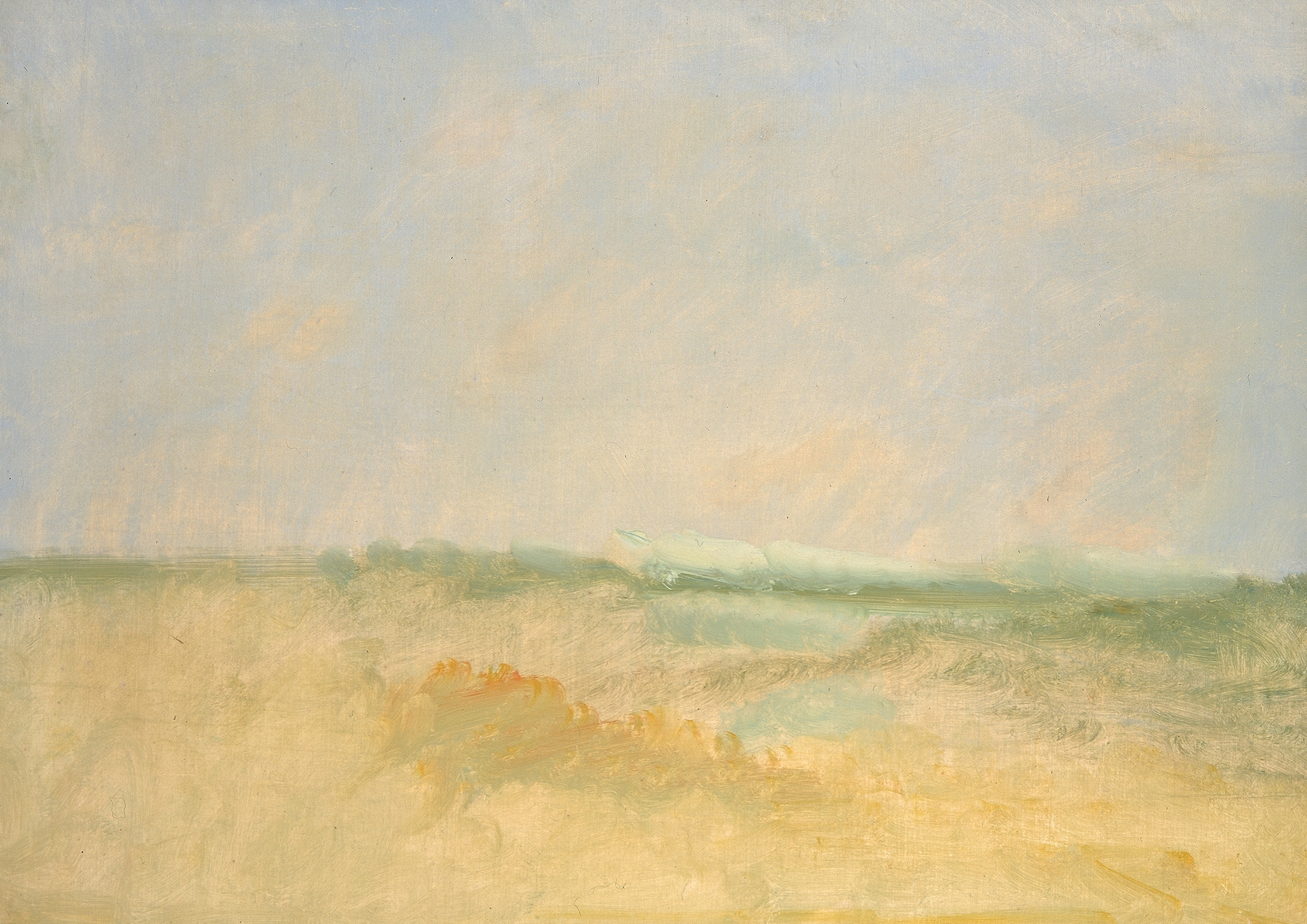Landscape Background by George Catlin, oil painting depicting rolling hills and nature.