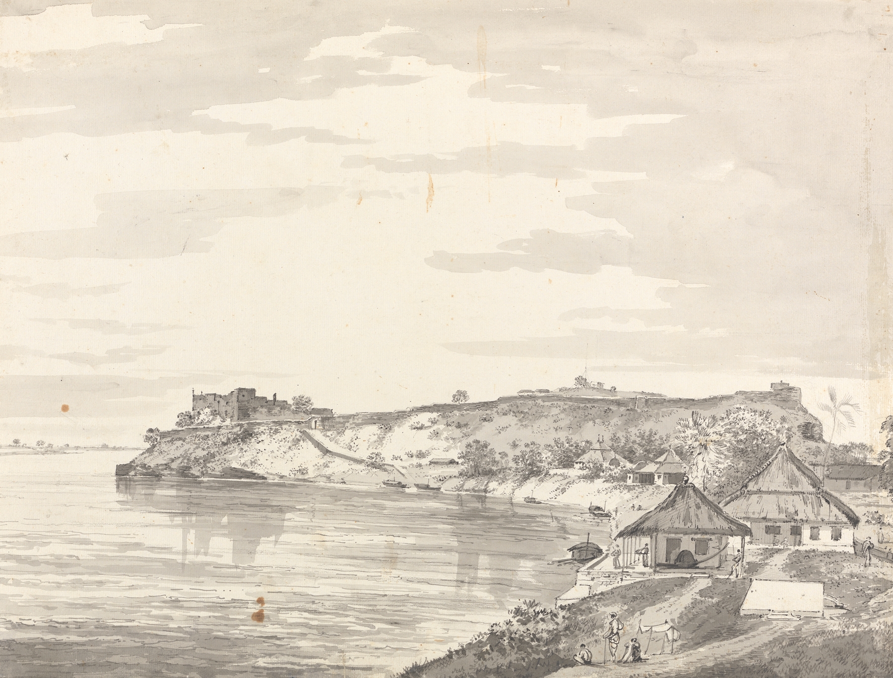 Landscape by William Hodges, ink on paper, featuring lush foliage.