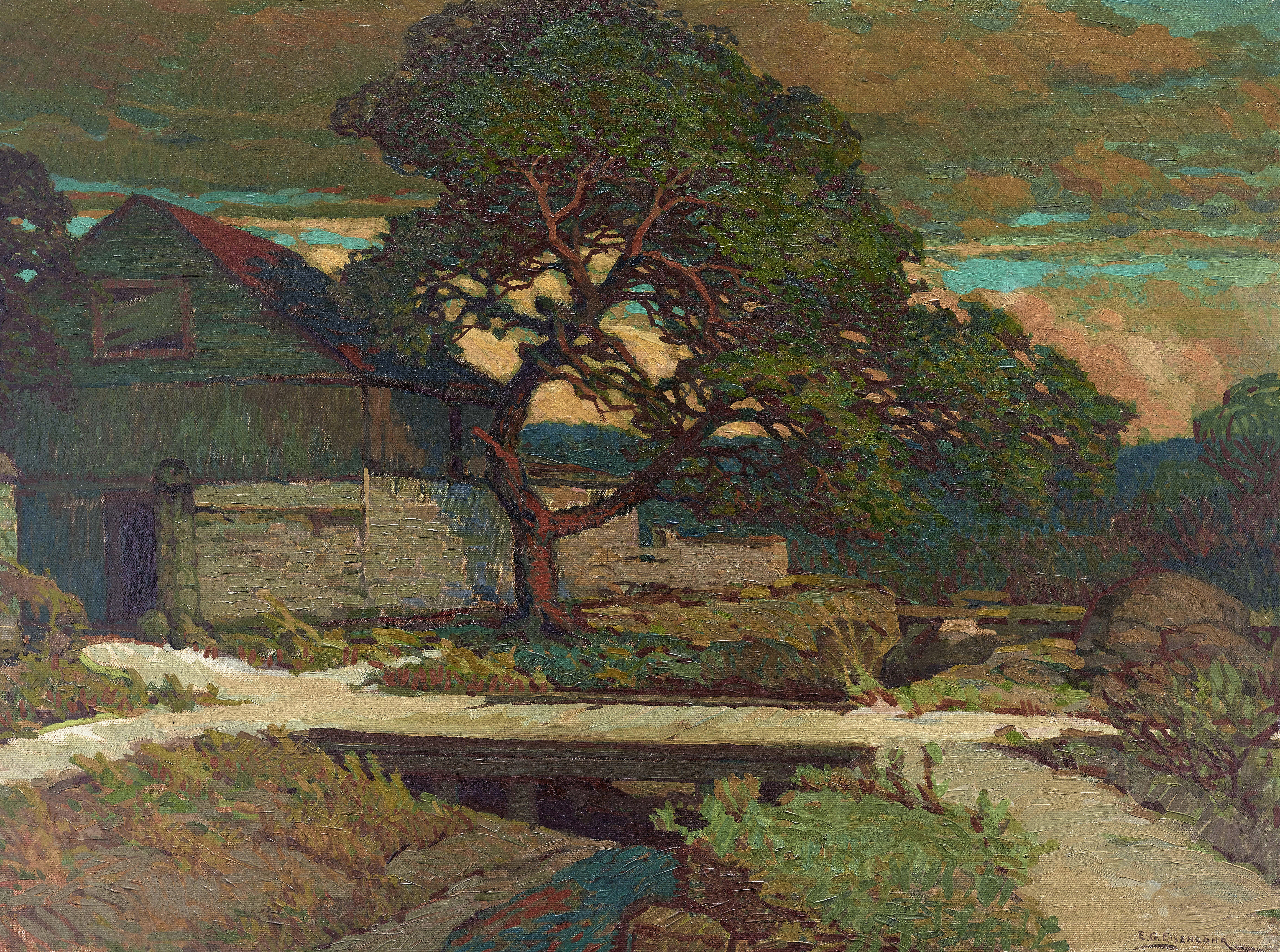 Corral at Fredericksburg, Nimitz Hotel by Edward G. Eisenlohr, oil on canvas depicting a lively hotel scene
