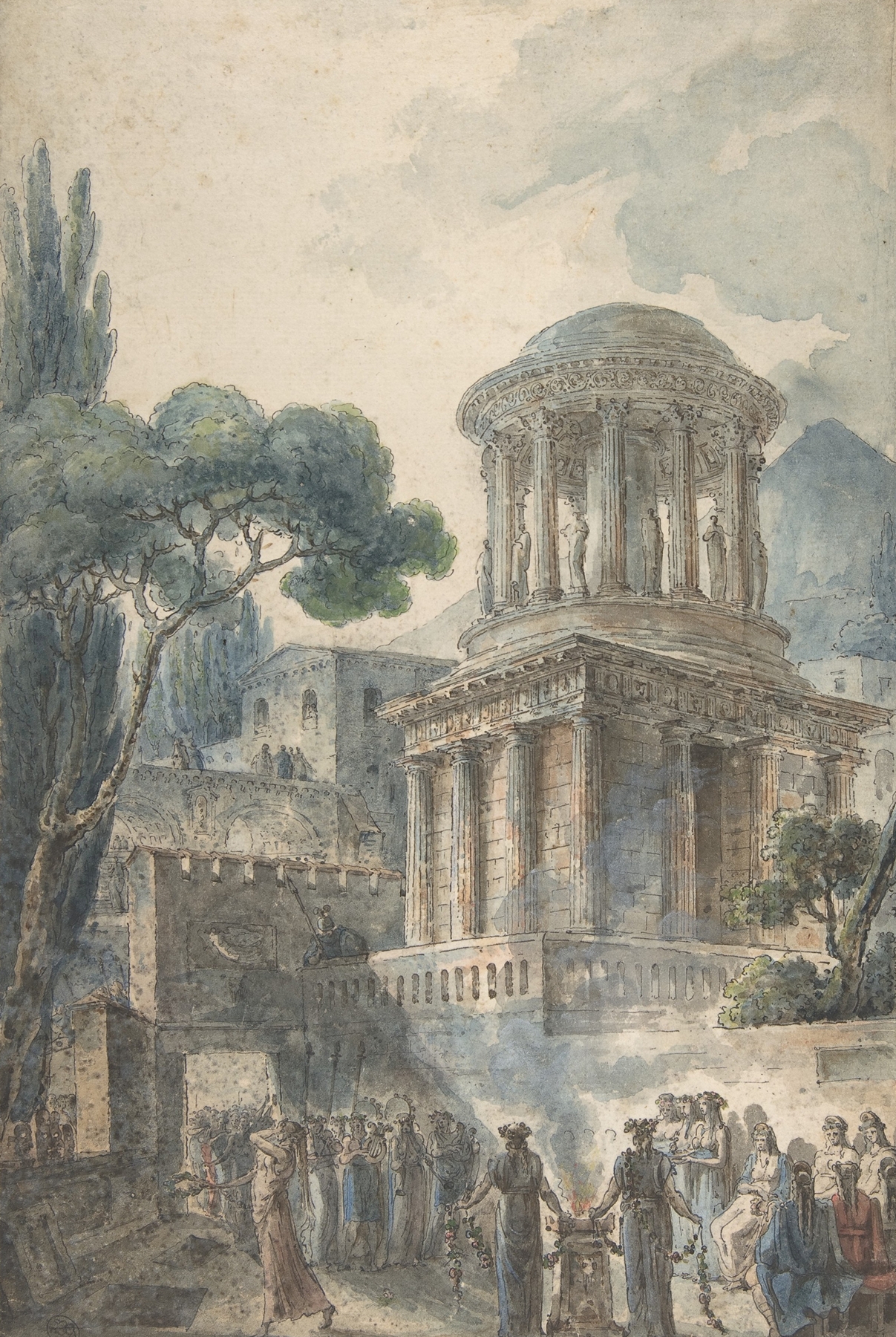 Ancient Scene with a Funeral Ceremony for an Actor, by Louis Jean Desprez, public domain