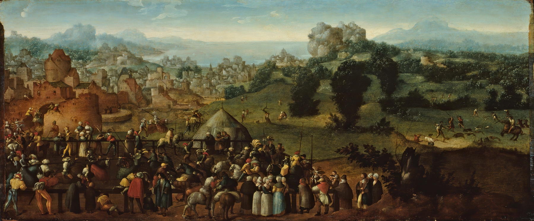 Landscape with Tournament and Hunters, by Jan van Scorel, public domain