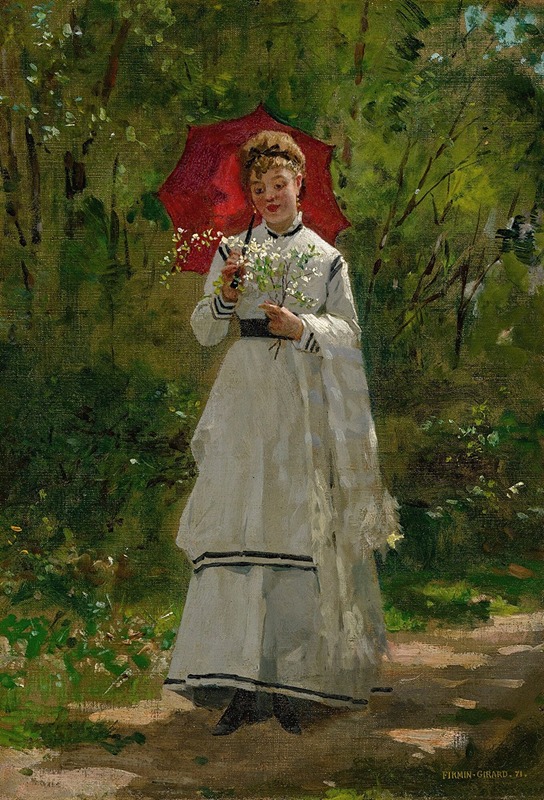 A portrait of a woman holding an umbrella, showcasing the delicate details of her attire.