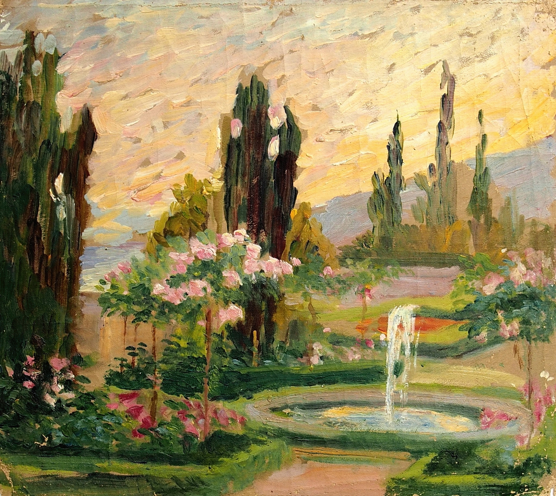 Landscape with vibrant colors, dynamic brushwork by Lilly Walther, oil on canvas