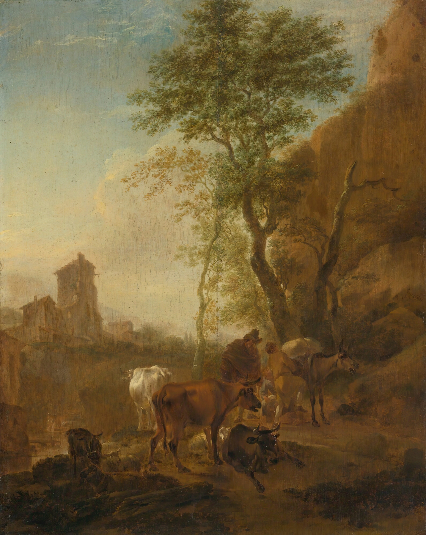 Italianate Landscape With Cows, by Nicolaes Pietersz Berchem, public domain