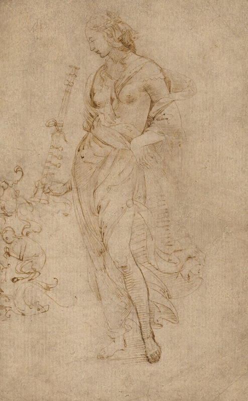 Raphael's 'Female Figure with a Tibia' showcases a graceful figure amidst ornamental studies.