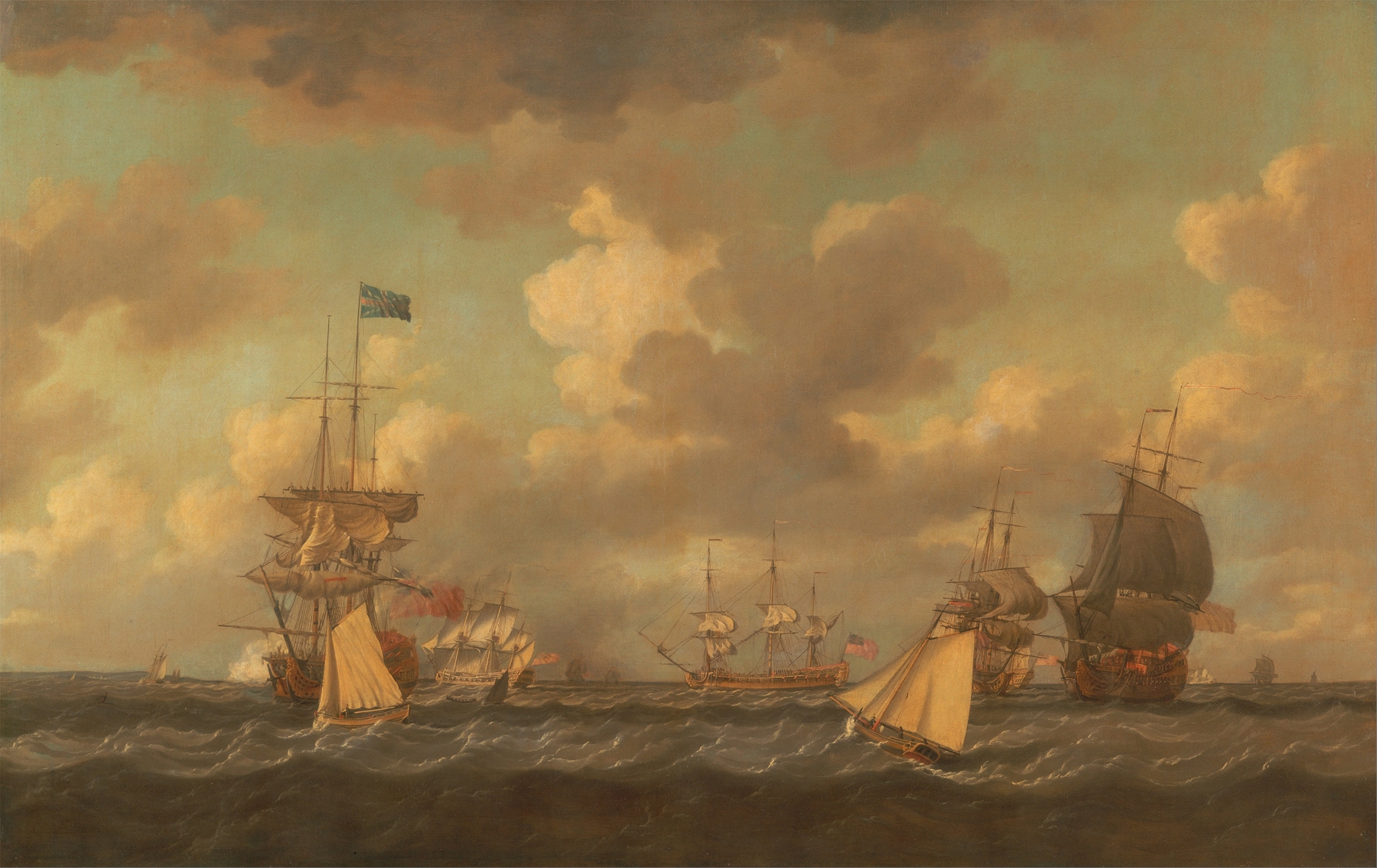 English Ships Coming to Anchor in a Fresh Breeze, by Dominic Serres, public domain