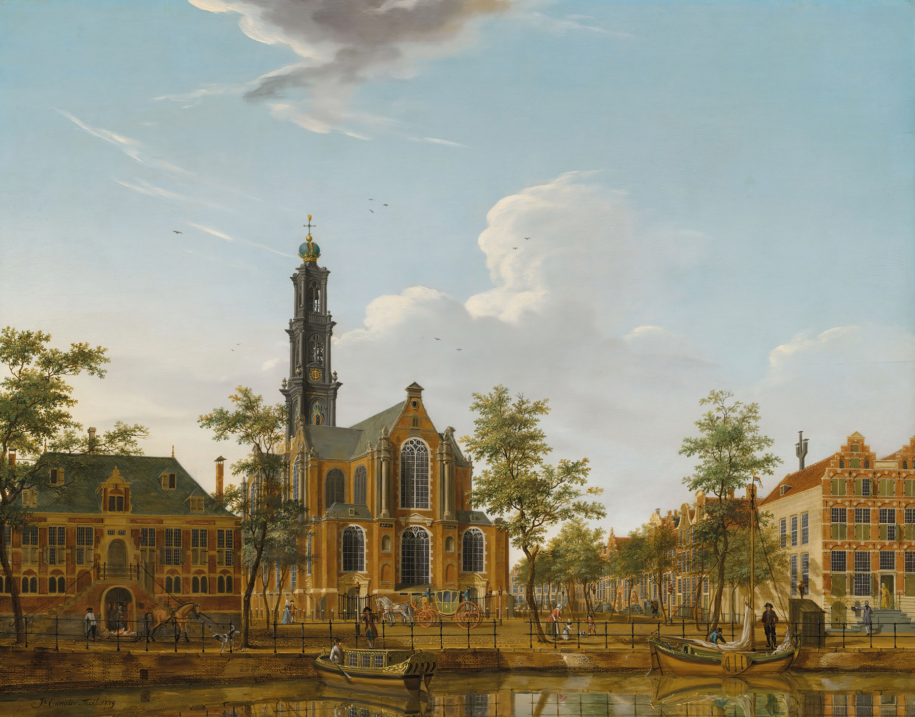 Landscape of Keizersgracht with Westerkerk, oil painting by Isaac Ouwater