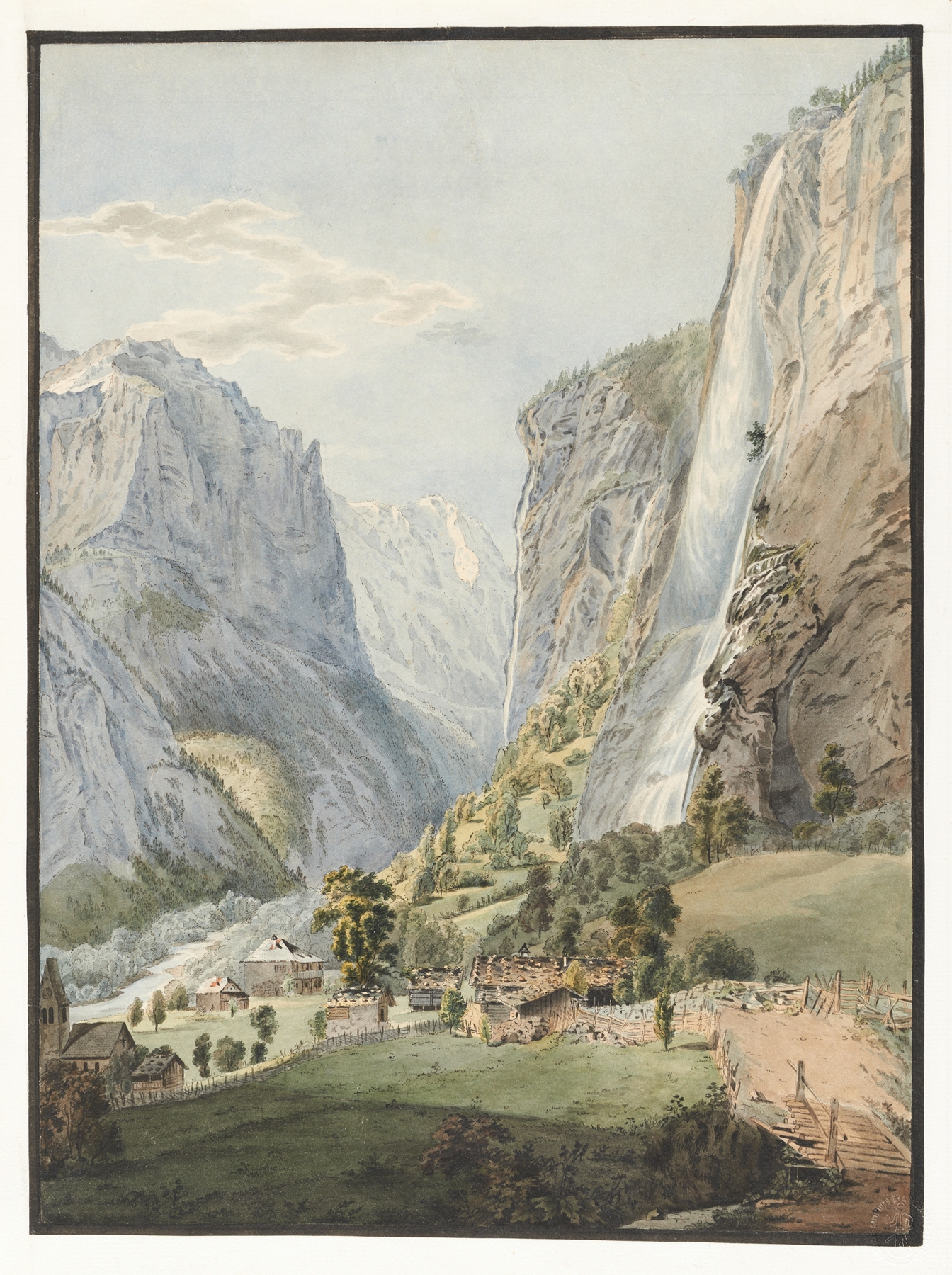 La Chute du Staubbach, dans la Vallée de Lauterbrunnen, by Franz Niklaus König, public domain