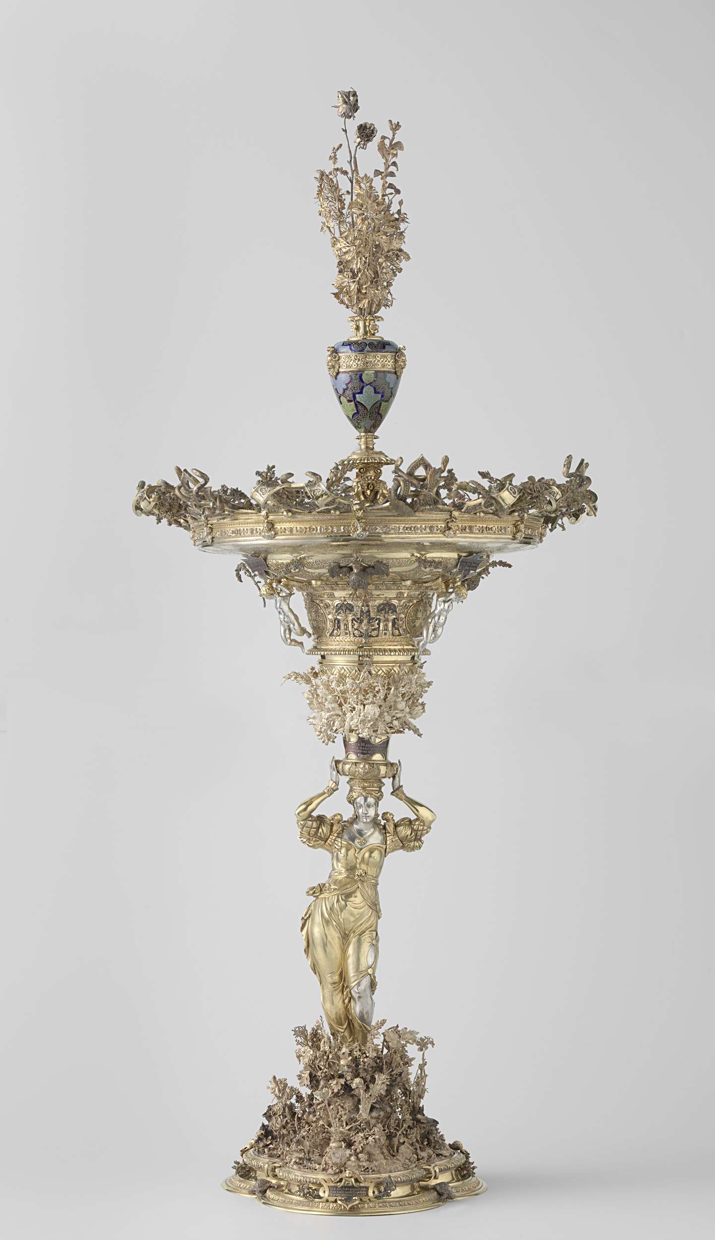 Table ornament by Wenzel Jamnitzer, metalwork featuring nature, flowers, and animals.