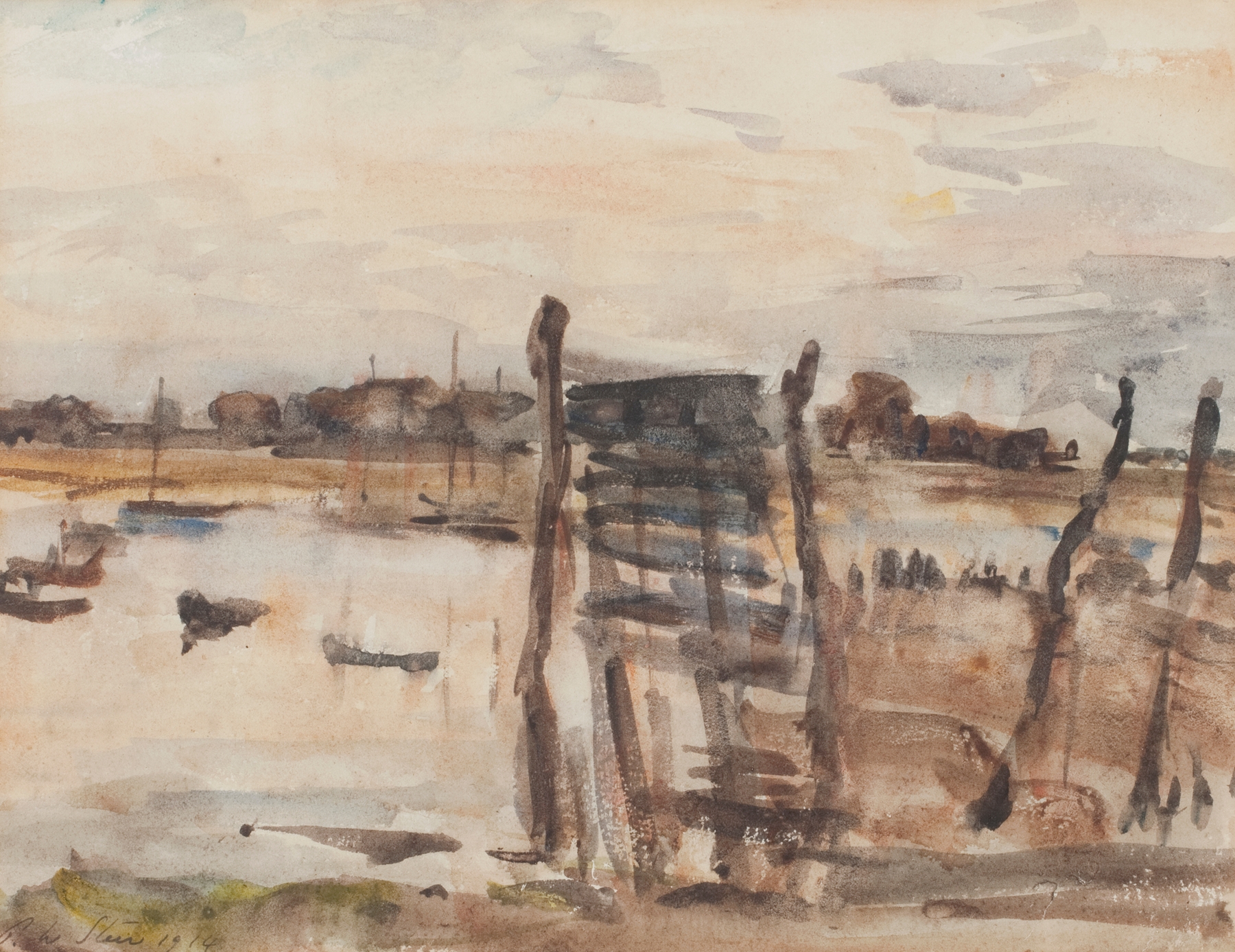 Marine scene with sea and horizon in oil on canvas by Philip Wilson Steer