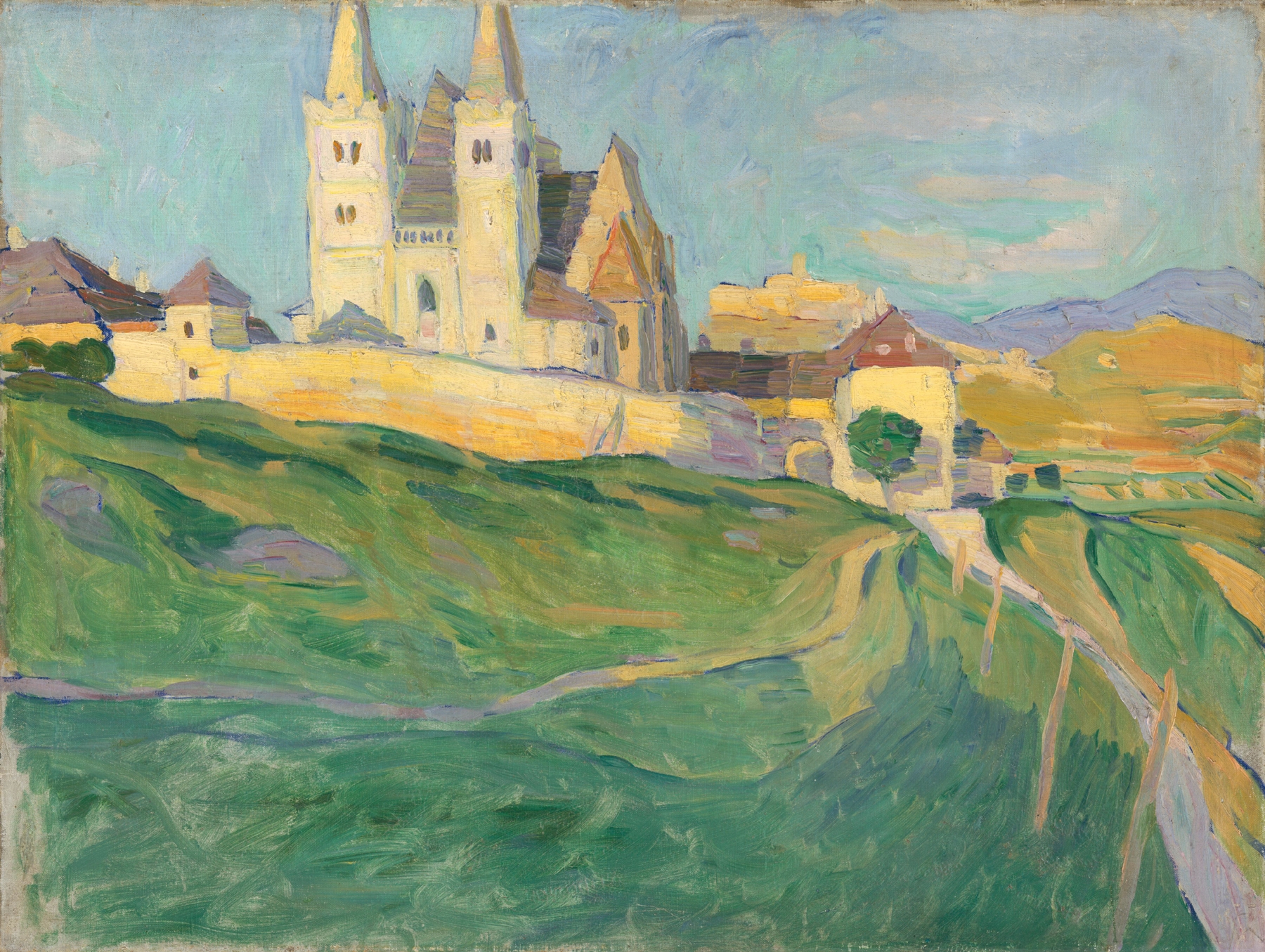 Spišská Kapitula by Konštantín Kövári-Kačmarik, oil on canvas depicting a cathedral and landscape.