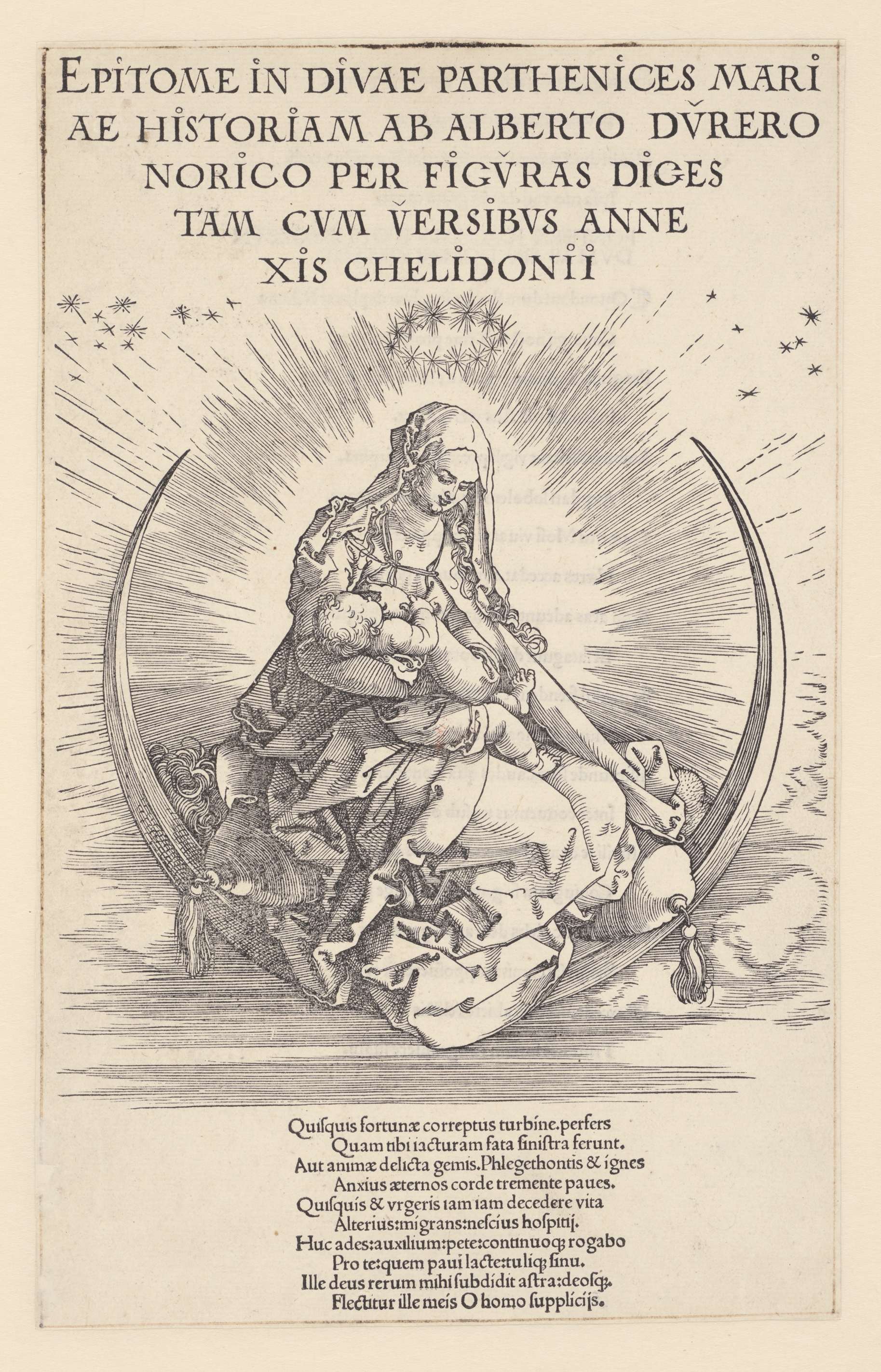 Titelblad voor prentserie Leven van Maria, by Albrecht Dürer, public domain