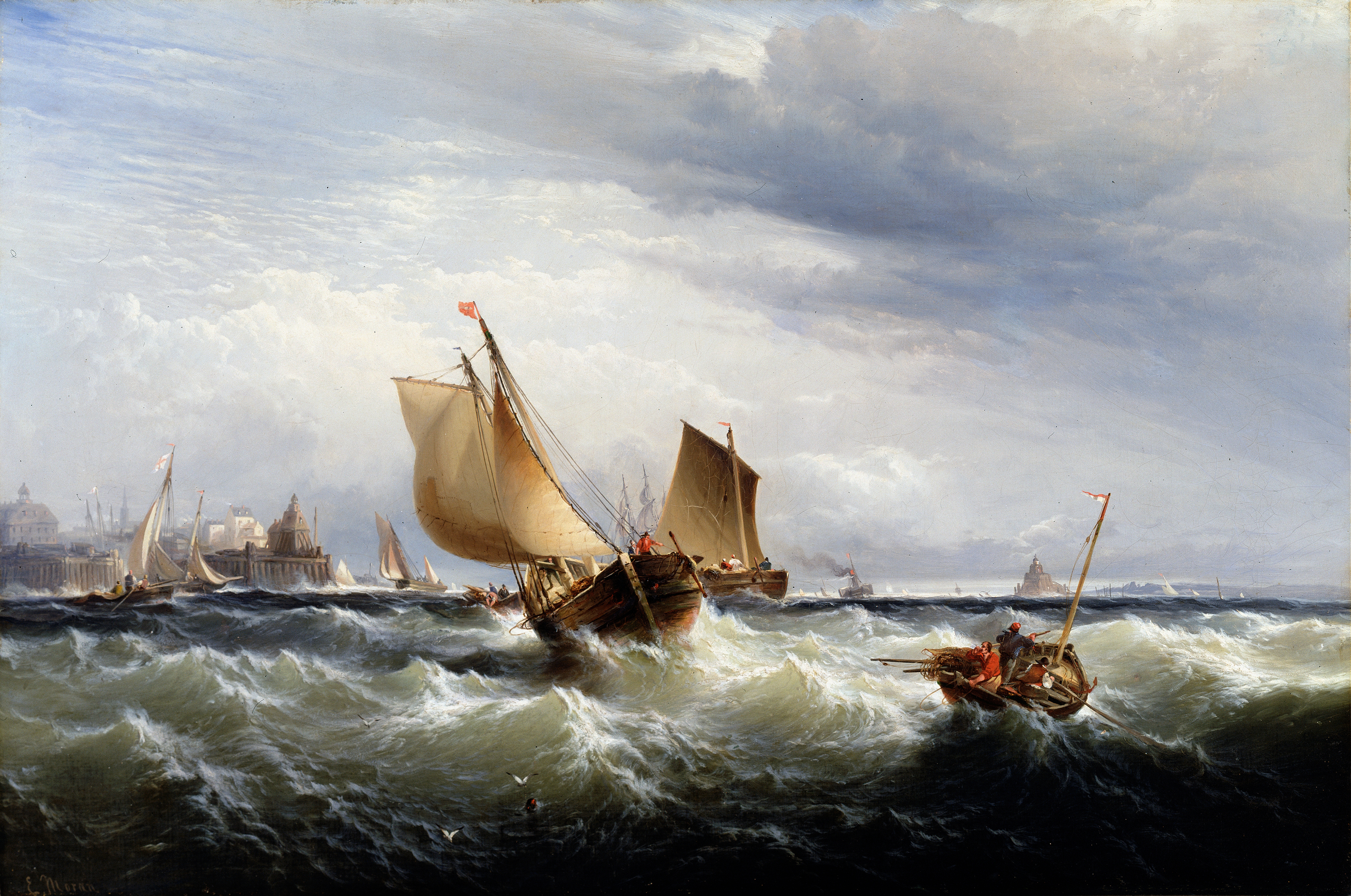 Fishing Boats Beating up to Windward, by Edward Moran, public domain