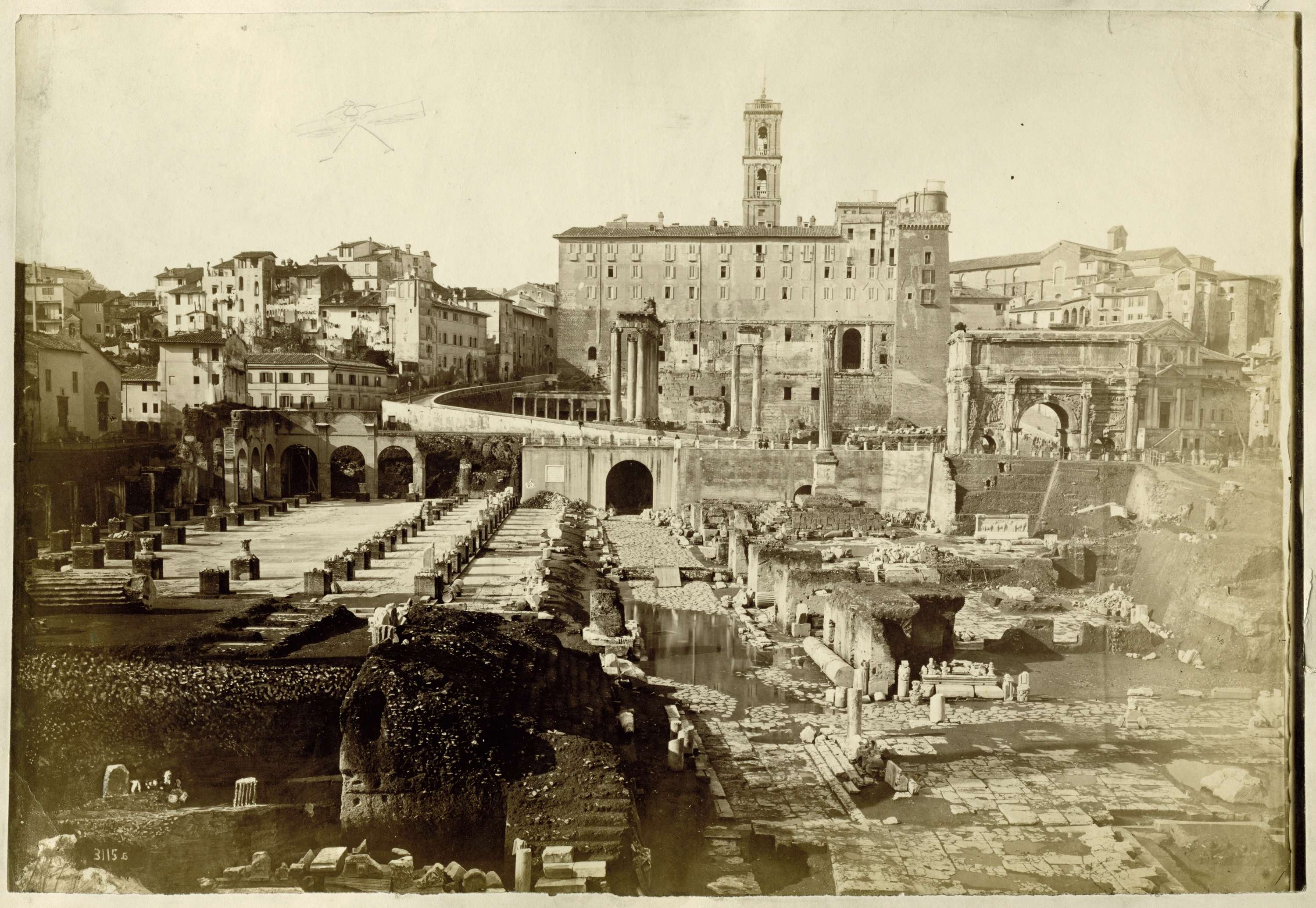 Gezicht op het Forum Romanum in Rome, Italië, albumen print by Altobelli & Molins