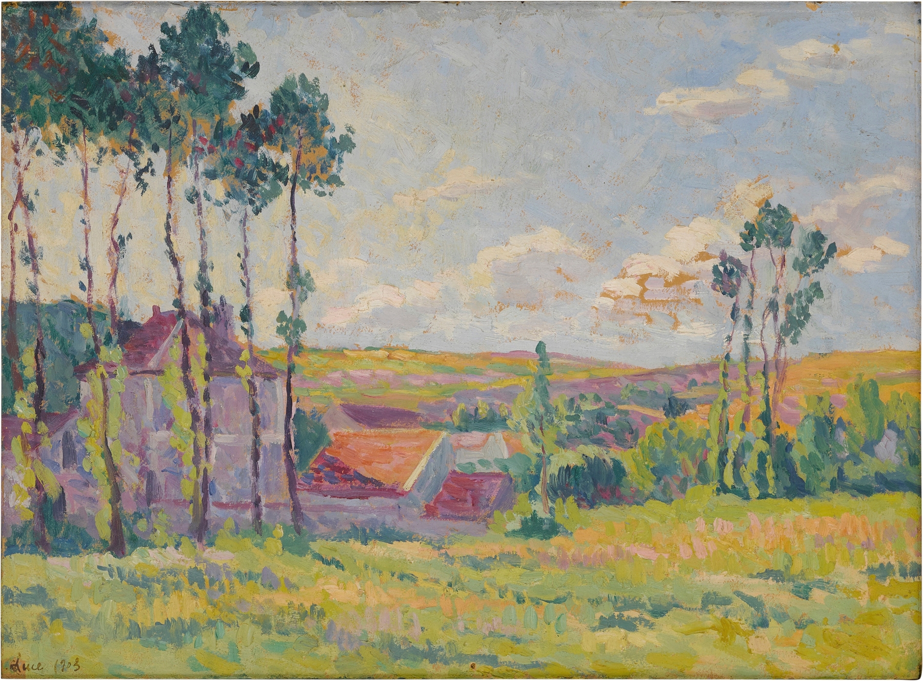 Genre scene depicting workers and textiles, oil painting by Maximilien Luce