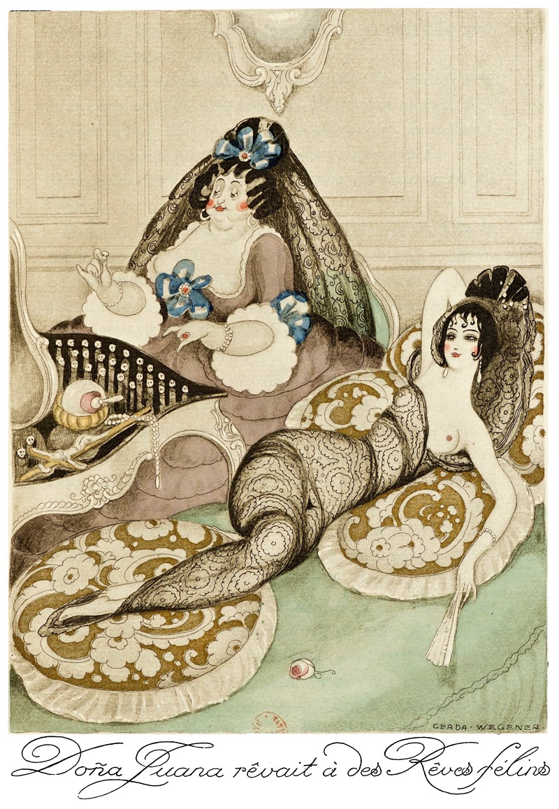 A striking portrait by Gerda Wegener showcasing a figure in vibrant colors.
