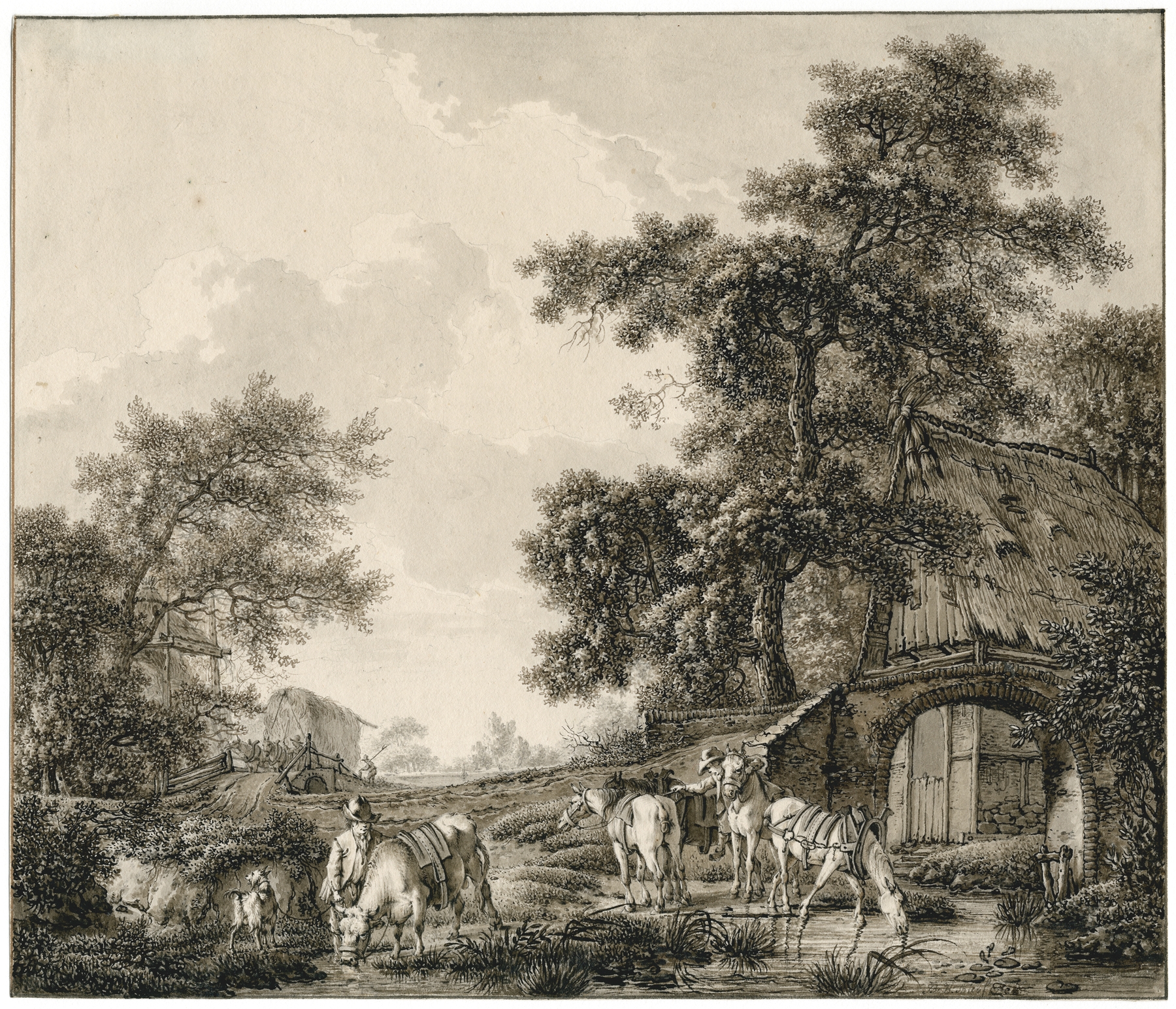 Landscape with horses, oil on canvas by Barend Hendrik Thier