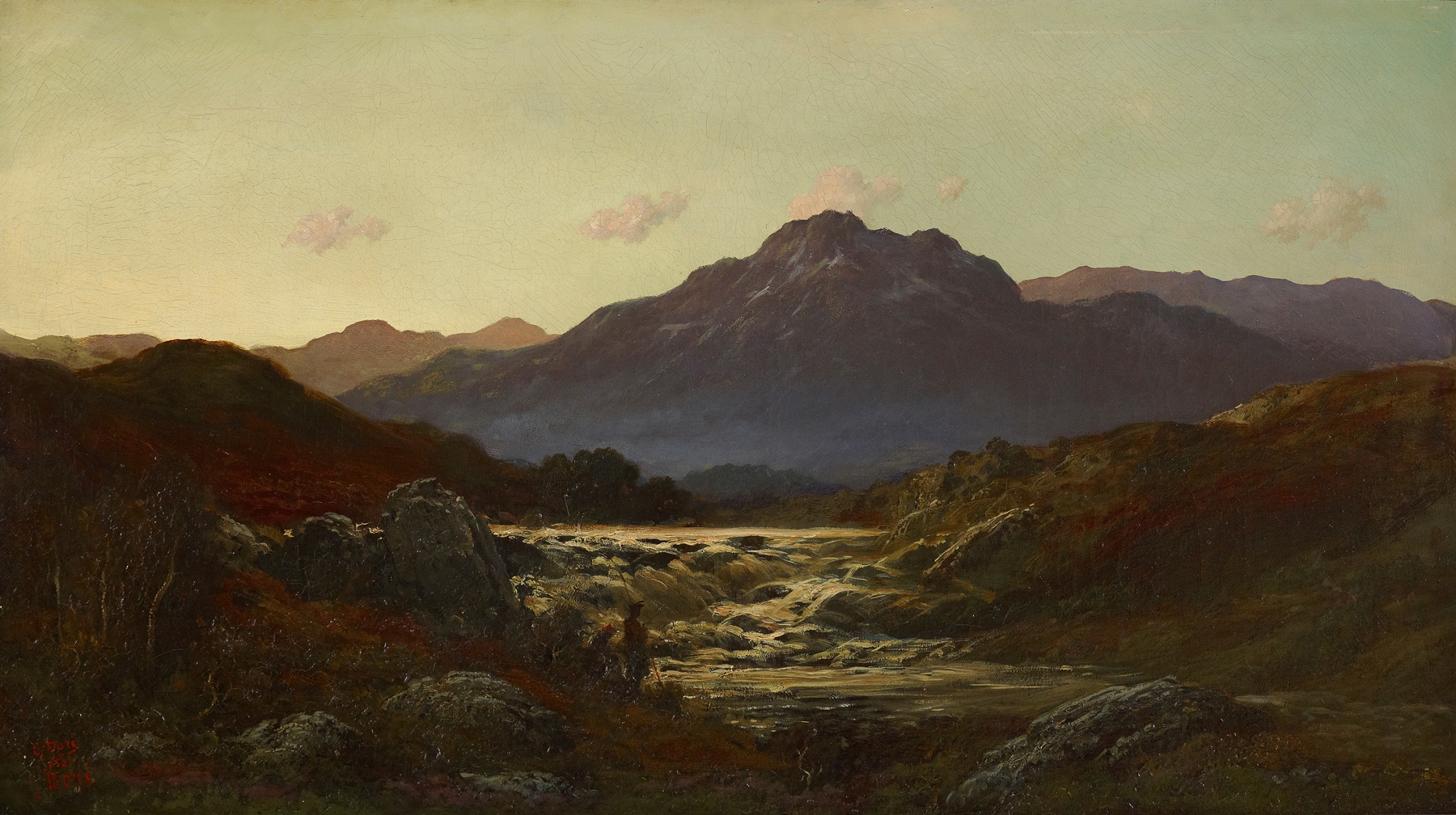 Torrent in the Highlands, oil painting by Gustave Doré depicting a waterfall in a highland landscape.