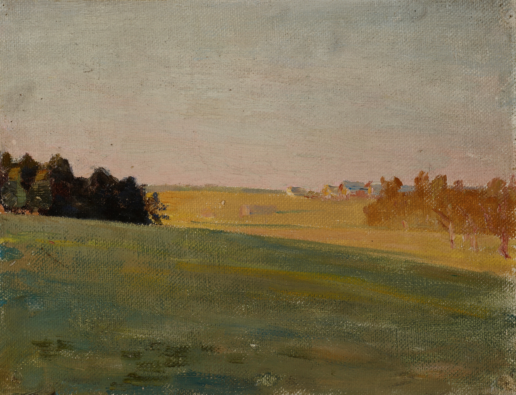 Evening by Jan Ciągliński, oil painting depicting a twilight landscape with vibrant sky colors.
