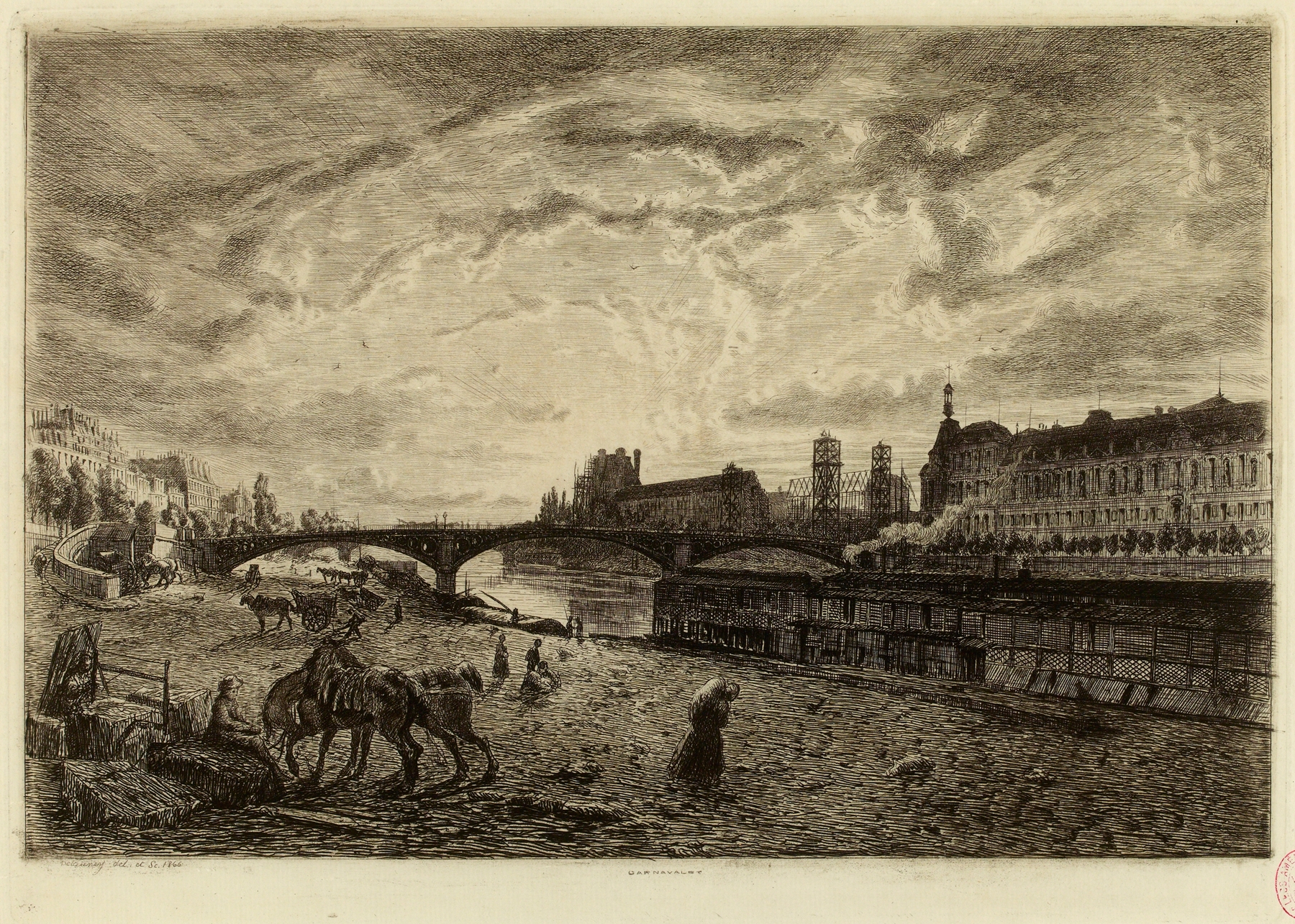 Pont du Carrousel by Alfred Alexandre Delauney, oil on canvas depicting a bridge over a river.