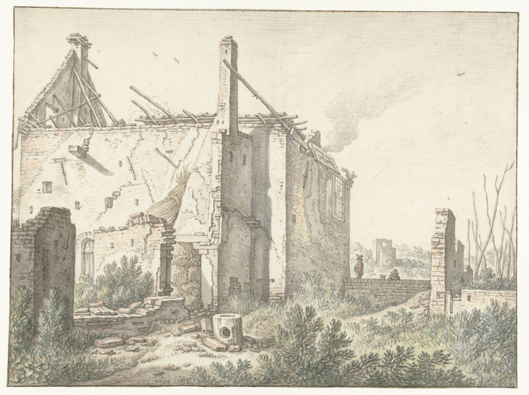 Ruins of a house in Utrecht, oil on panel by Herman Saftleven