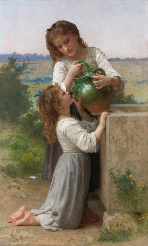 A serene scene depicting a young girl at a fountain, showcasing Bouguereau's skill in realism.