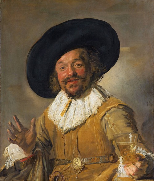 A lively depiction of a man enjoying a drink in a vibrant setting.
