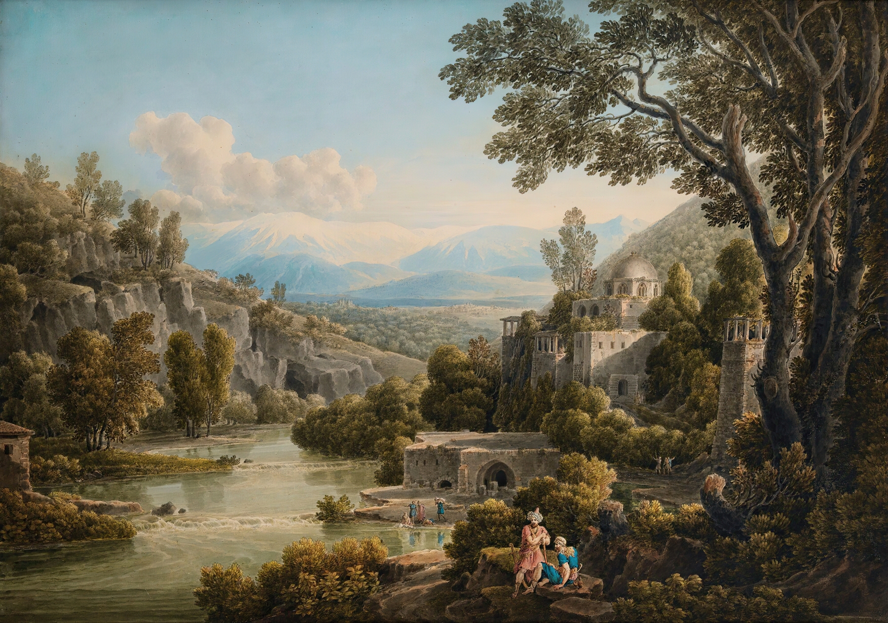 The Bourtassi Mosk, Or The Derviches Convent, watercolor on paper by Louis-François Cassas
