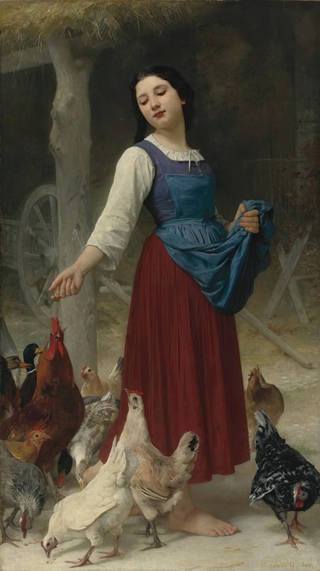 A depiction of a farmer's daughter in a pastoral setting.