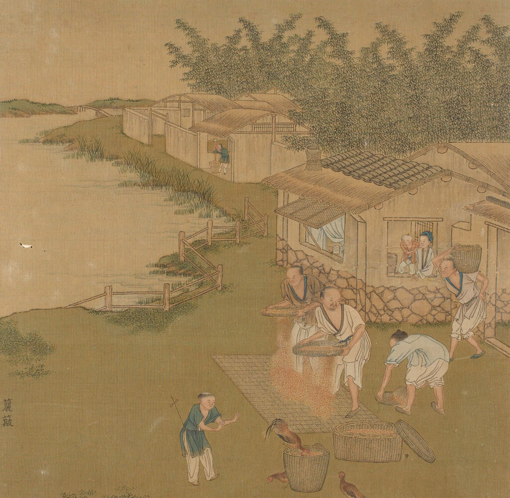 Genre scene of silk production by Qiu Ying, silk medium