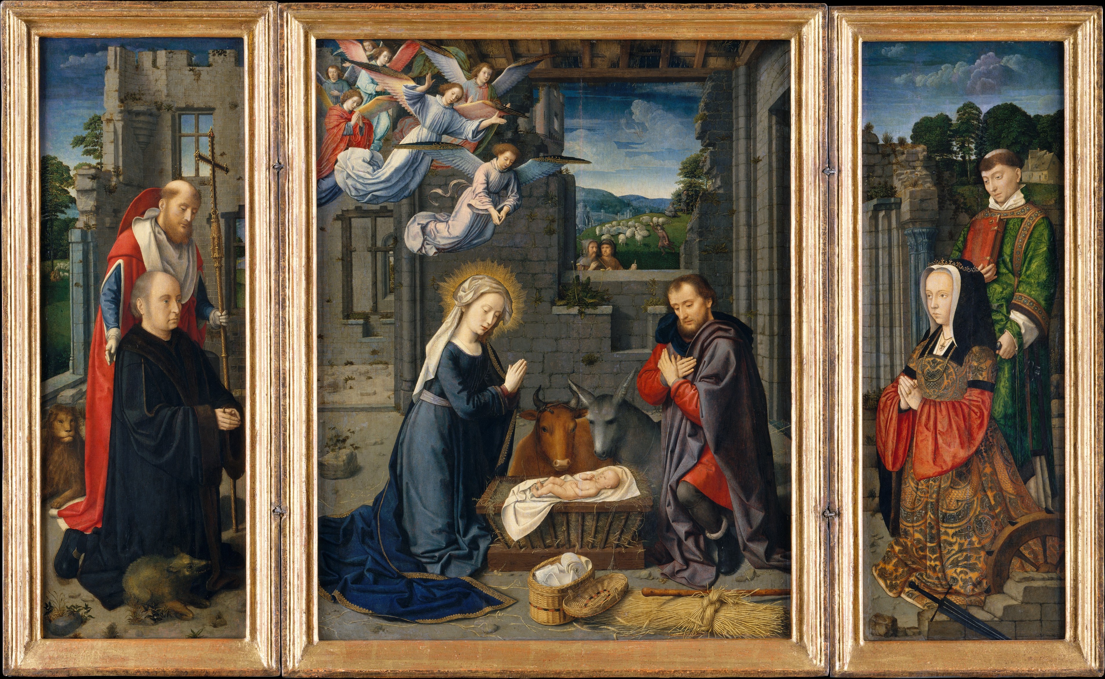 The Nativity with Donors and Saints Jerome and Leonard, oil on canvas by Gerard David