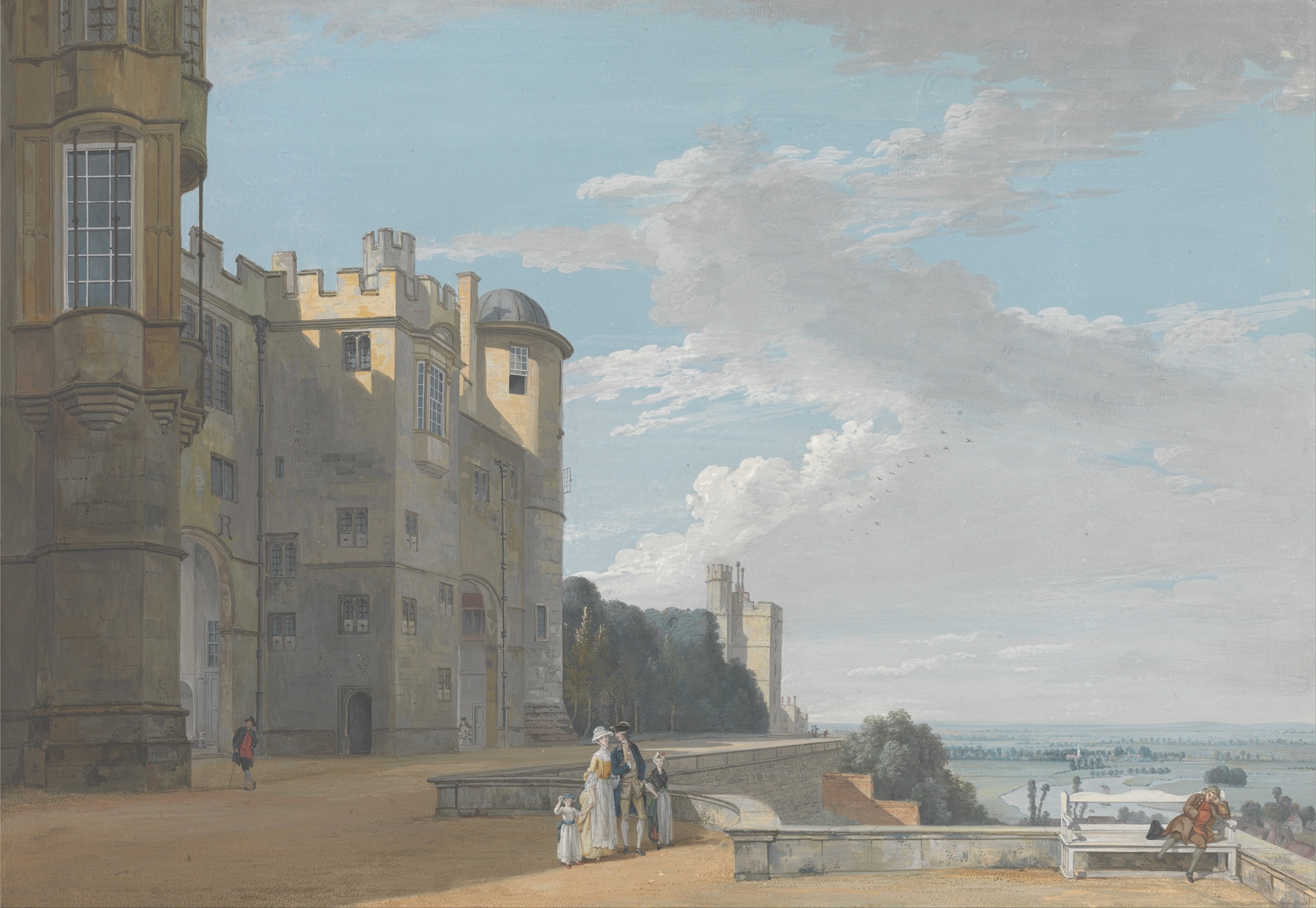 The North Terrace, Windsor Castle, Looking West, by Paul Sandby, public domain