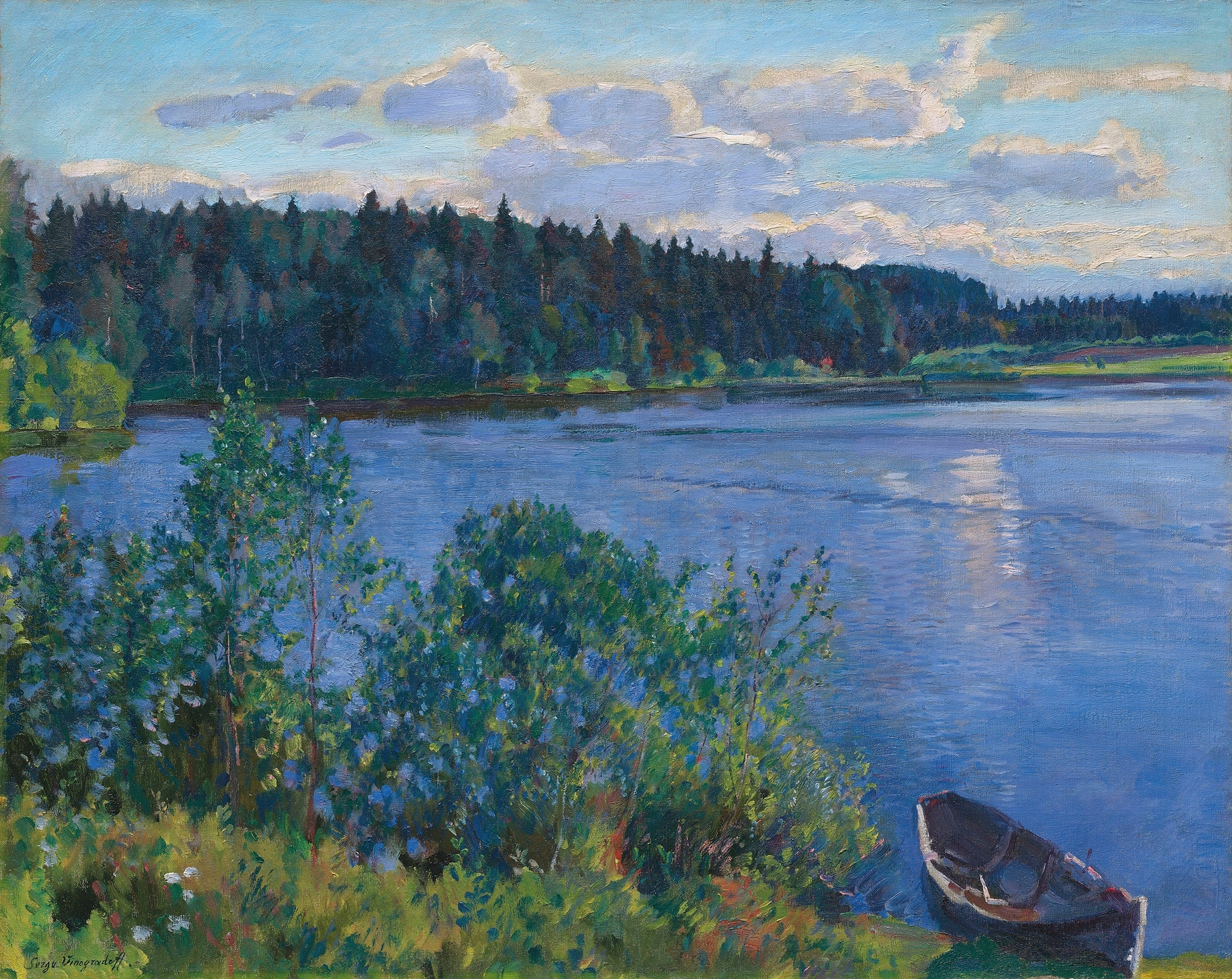 Impressionist landscape of a lake by Sergei Arsenevich Vinogradov