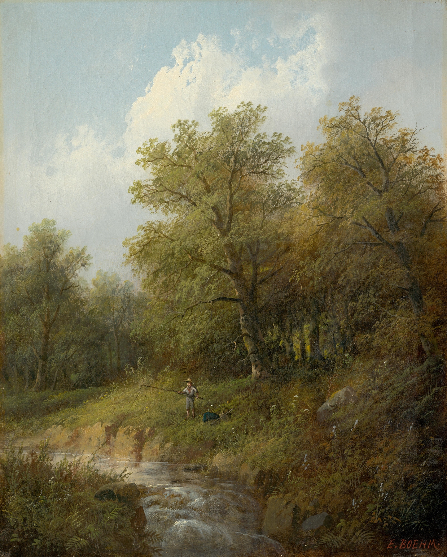 Mountain Brook with a Fisherman, oil painting by Eduard Boehm