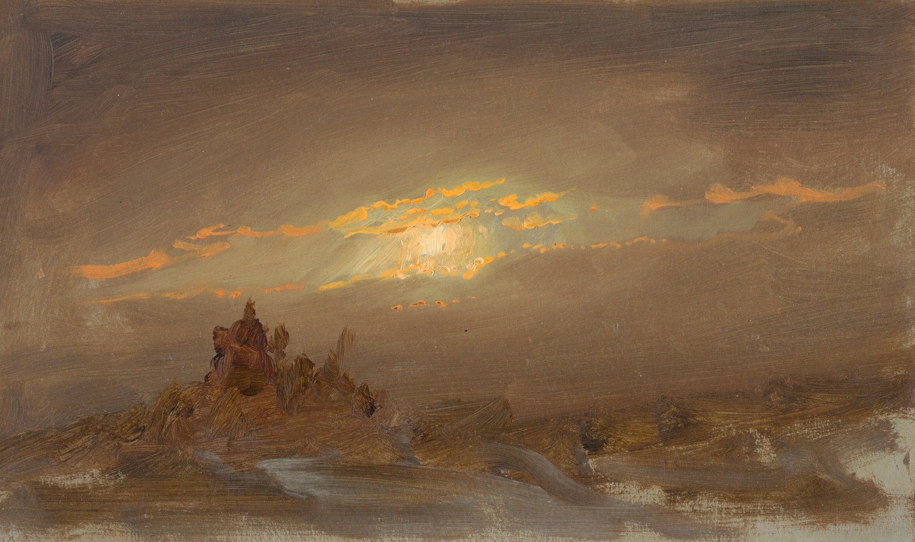 Winter landscape at moonlight by Frederic Edwin Church, oil painting