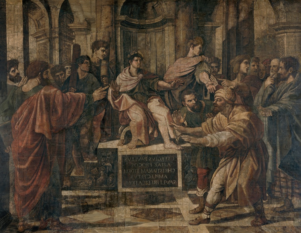 The Blinding of Elymas by Raphael depicts a dramatic biblical scene.