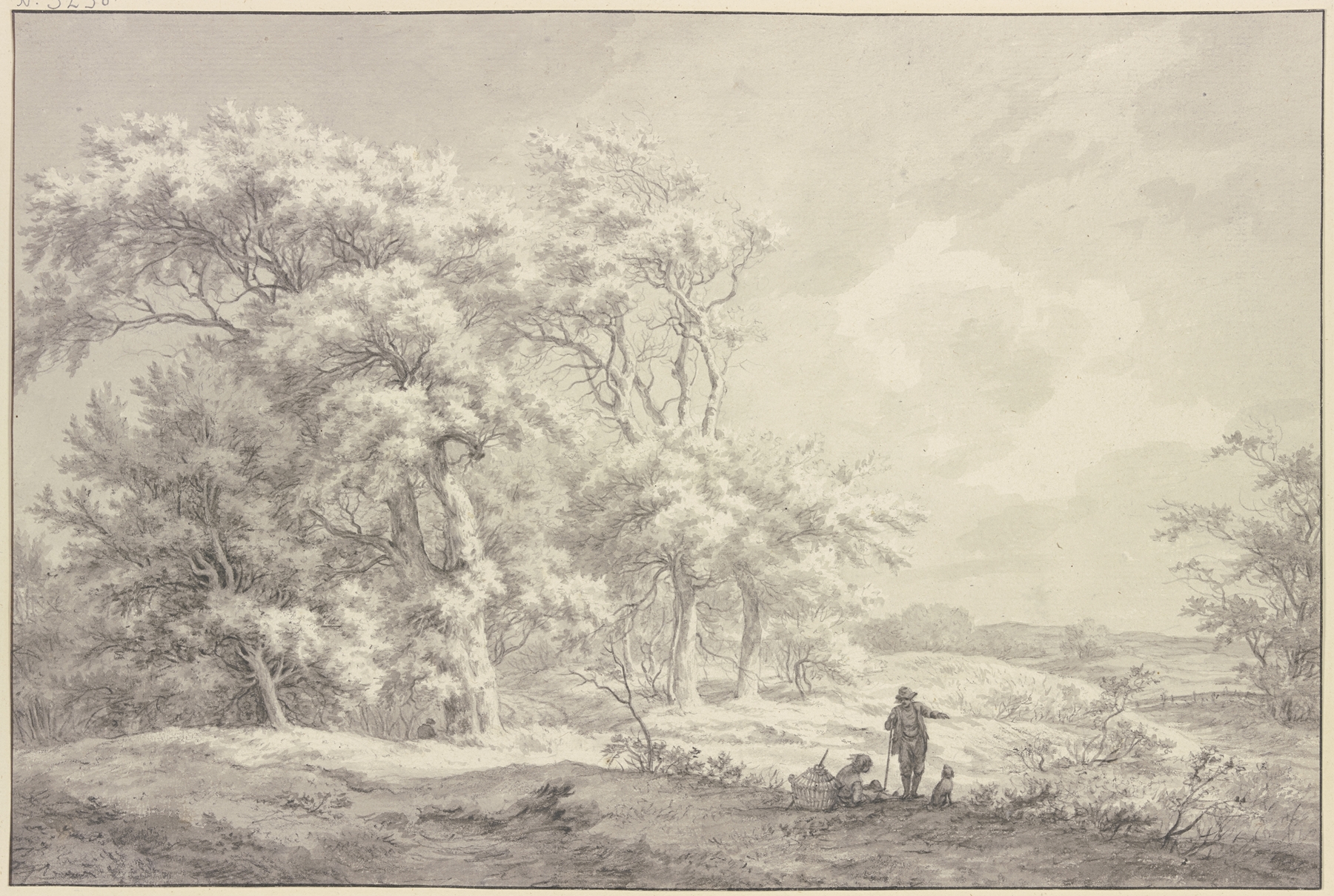 Genre scene depicting two farmers resting by a chicken basket, Franciscus Andreas Milatz
