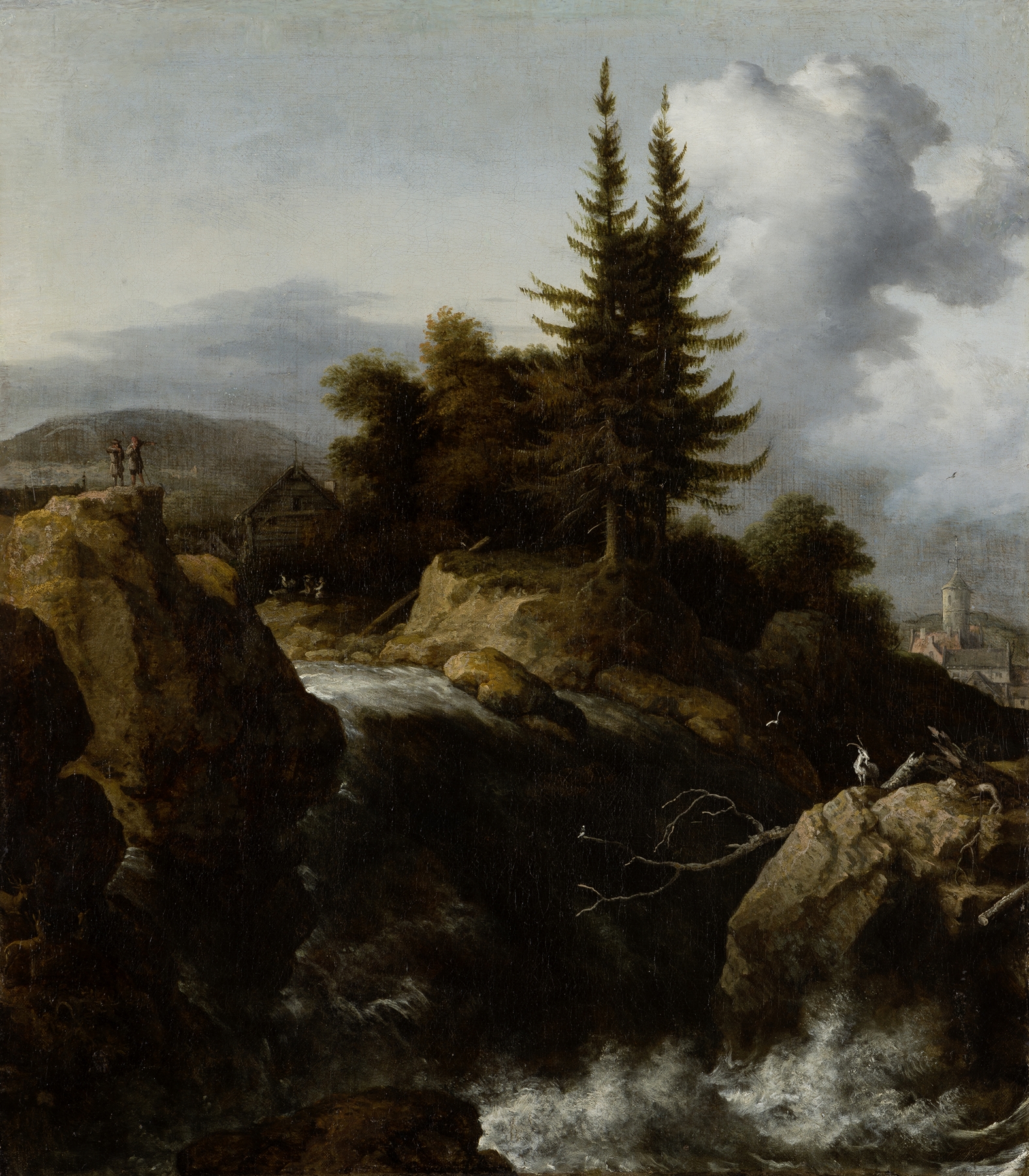 Landscape with Waterfall, by Allaert van Everdingen, public domain