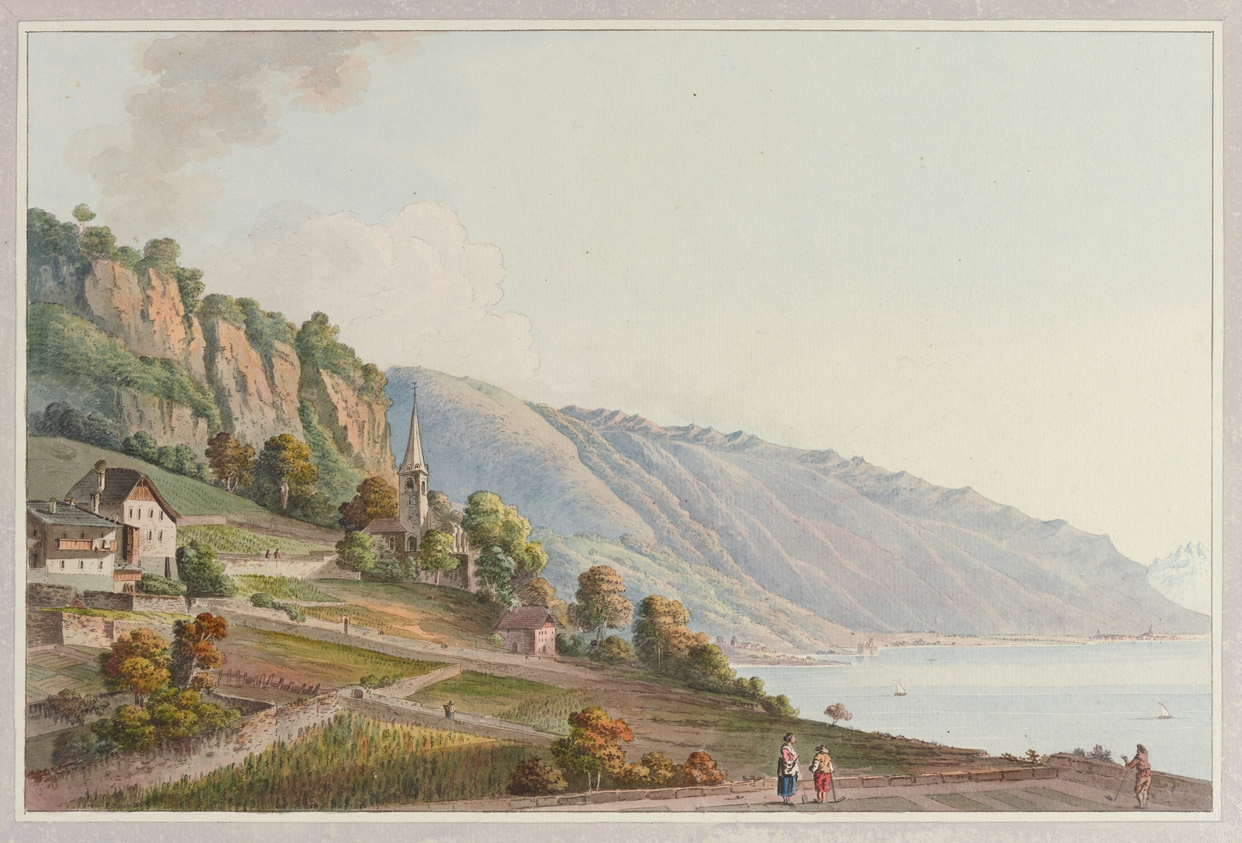 Landscape oil painting by Joseph Emmanuel Curty featuring hills and clouds.
