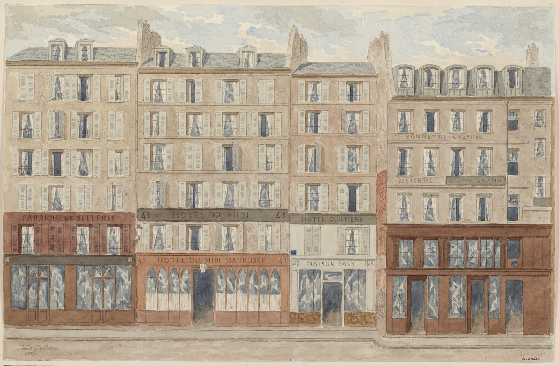 Architecture of Rue Jean-Jacques Rousseau nº43 à 47, oil on canvas by Jules Gaildrau