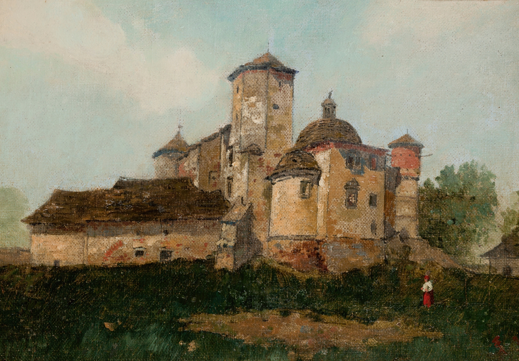 Landscape featuring Wiśnicz Castle, oil painting by Stanisław Fabijański