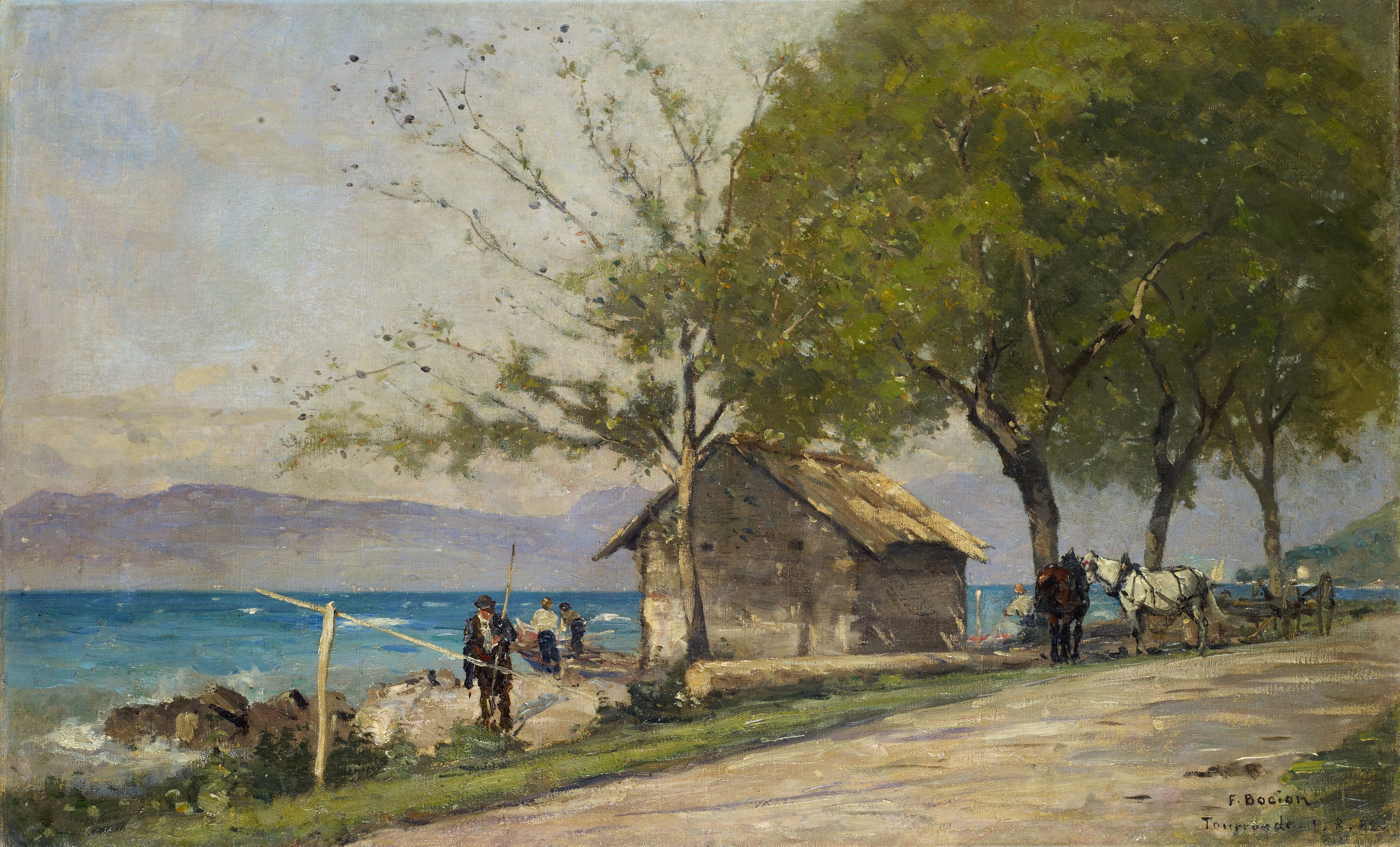 Lakeside Road In Tourronde On Lake Geneva, oil on canvas by François Bocion