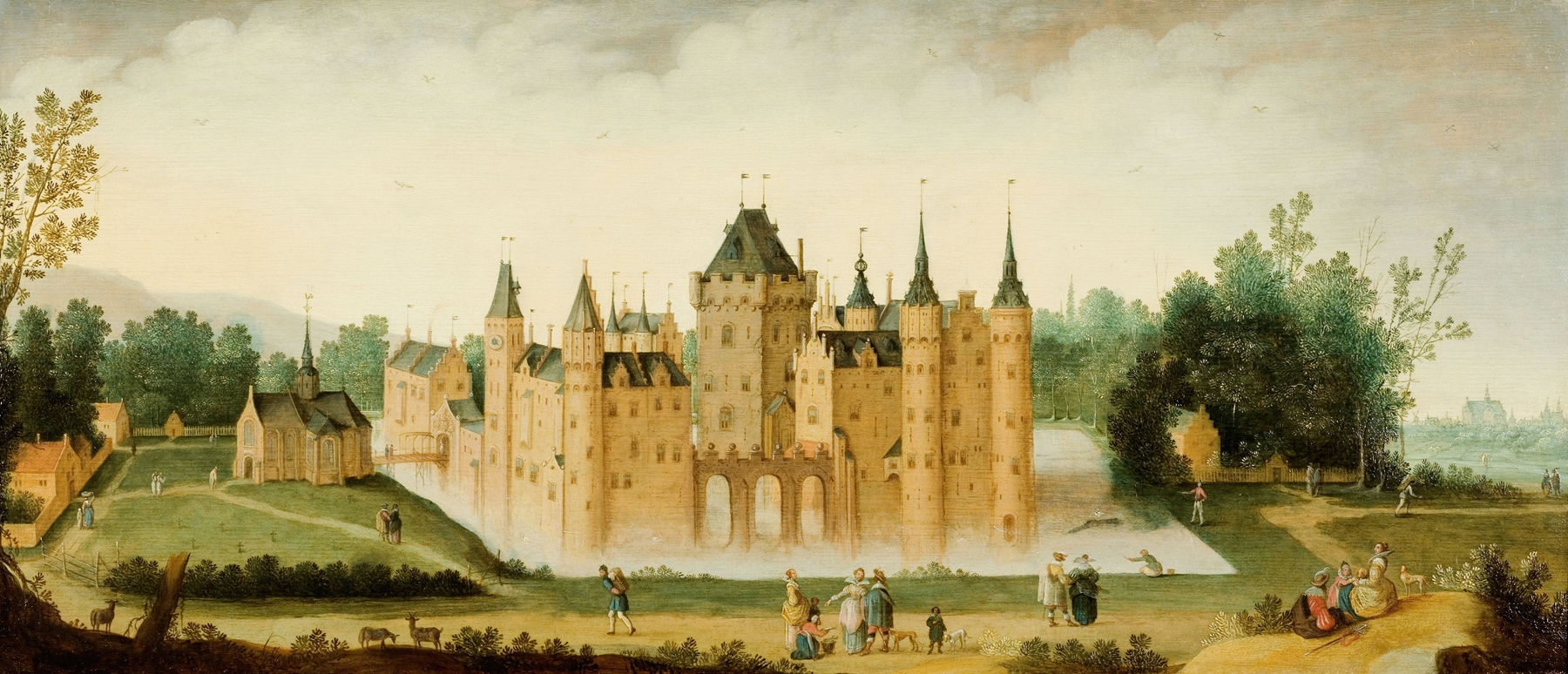 Castle of Egmond aan den Hoef at twilight, oil painting by Claes Jacobsz. van der Heck