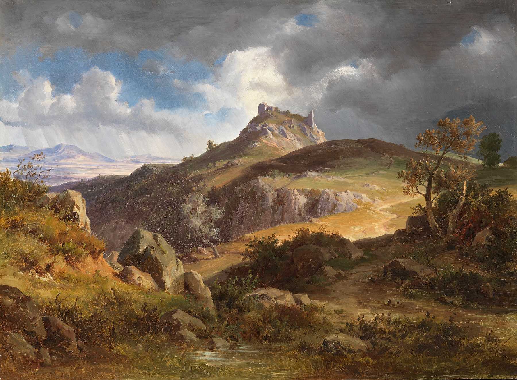 Landscape with castle ruins and light and shadow by Friedrich Preller The Younger