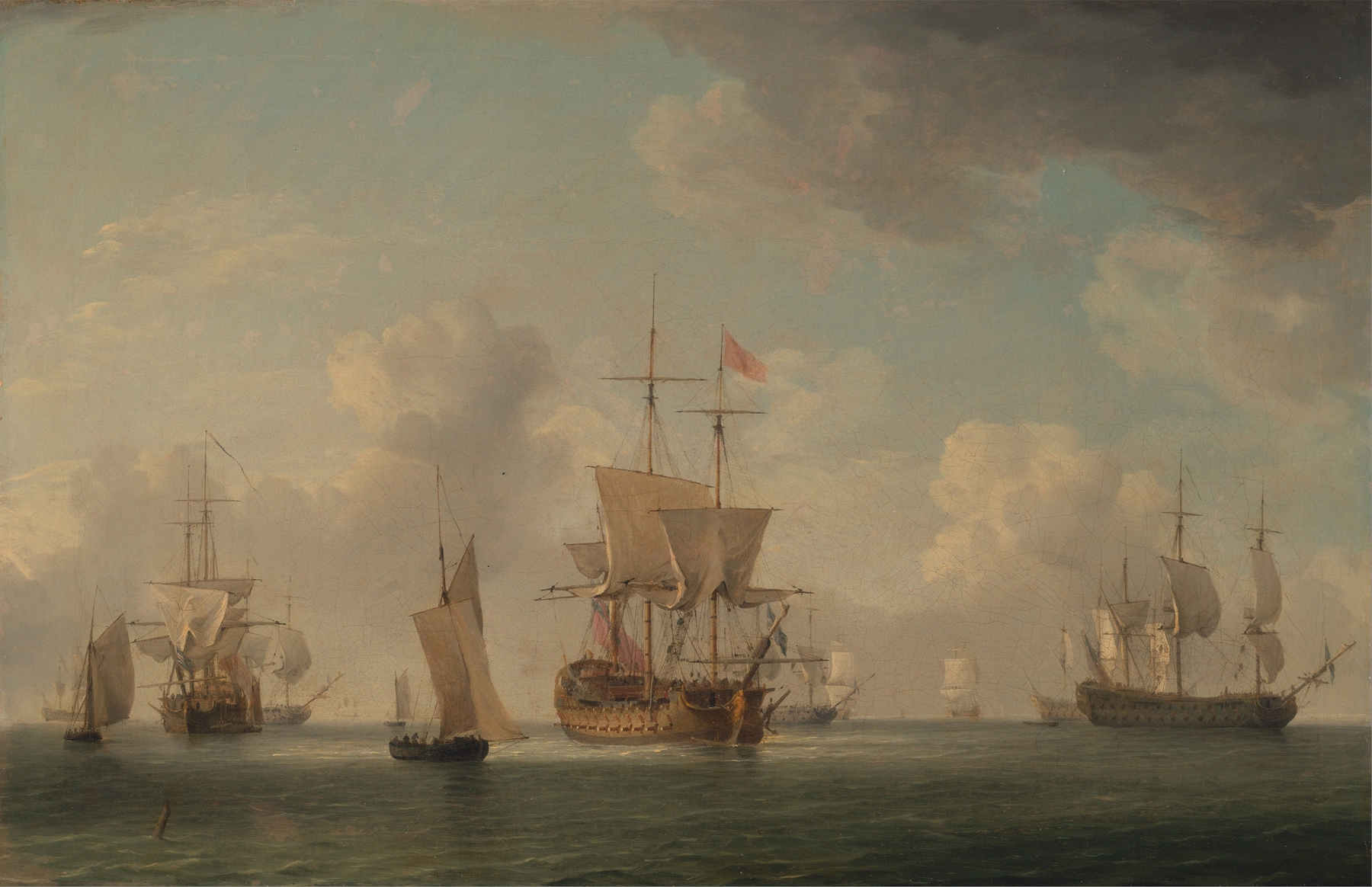 English Ships Under Sail in a Very Light Breeze, by Charles Brooking, public domain