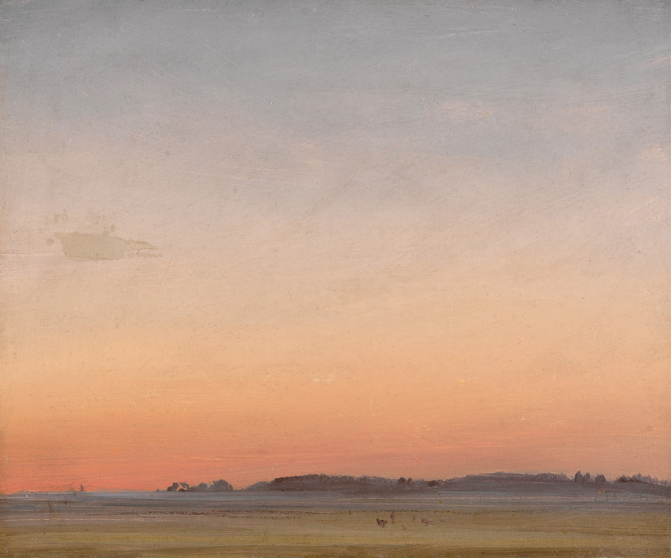 Landscape by Carl Rottmann, oil painting depicting rolling hills and a vivid sky.