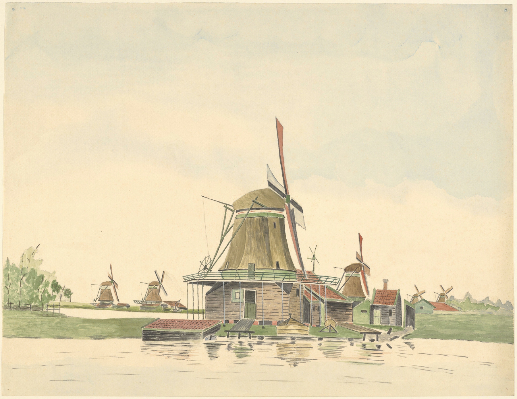 Landscape featuring a windmill by Johannes Nicolaas Eijman, oil painting