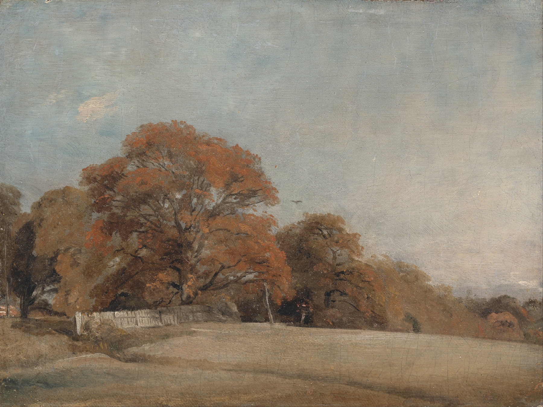 An Autumnal Landscape at East Bergholt, oil on canvas by John Constable, depicting autumn hills and golden light.